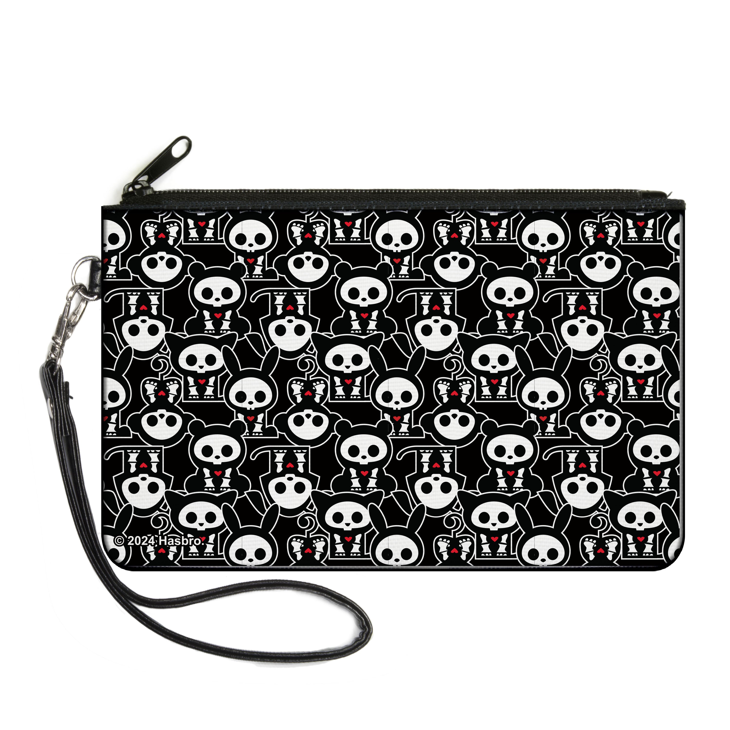 Canvas Zipper Wallet - LARGE - Skelanimals Animal Flip Poses Stacked Black/White/Red Canvas Zipper Wallets Skelanimals