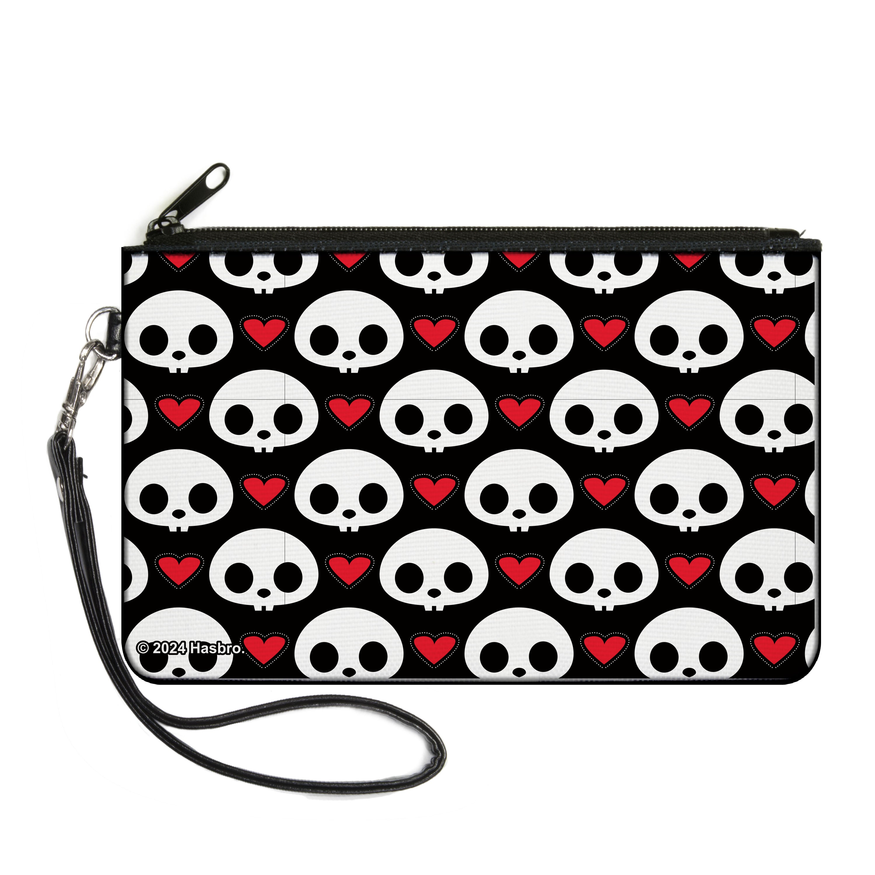 Canvas Zipper Wallet - LARGE - Skelanimals Face Logo and Heart Black/White/Red Canvas Zipper Wallets Skelanimals