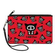 Canvas Zipper Wallet - LARGE - Skelanimals Kit the Cat I STILL PURR Pose Red/Black/White Canvas Zipper Wallets Skelanimals