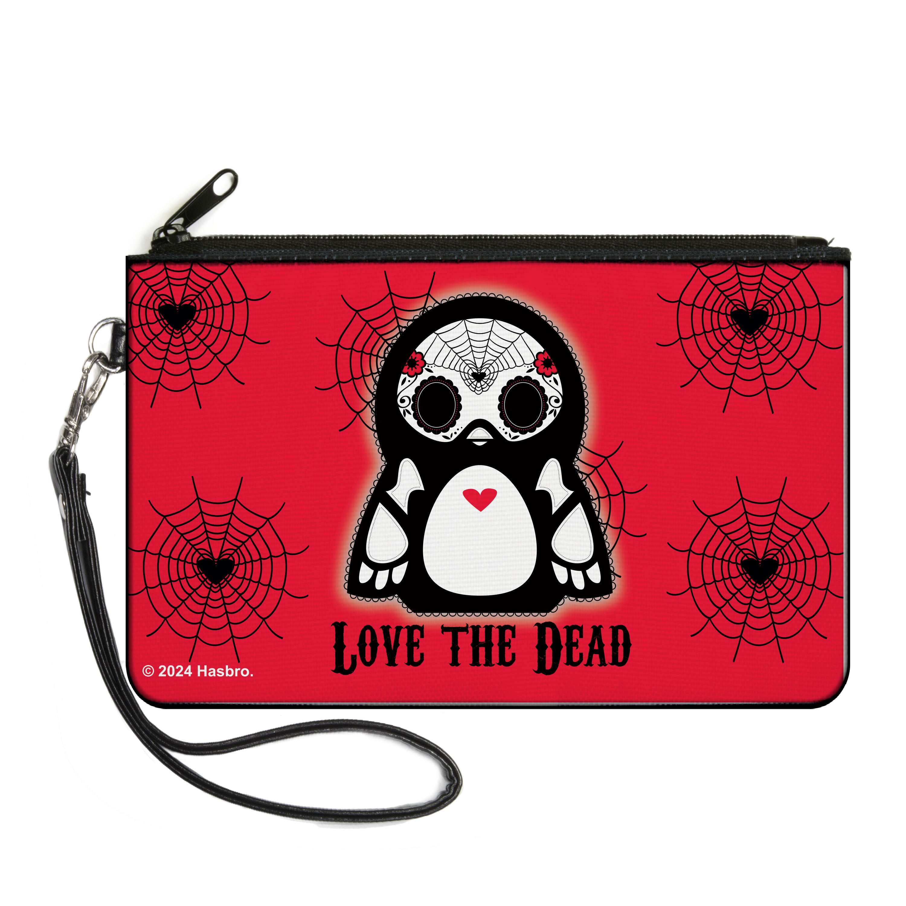 Canvas Zipper Wallet - LARGE - Skelanimals Pen the Penguin LOVE THE DEAD Pose Red/Black/White Canvas Zipper Wallets Skelanimals