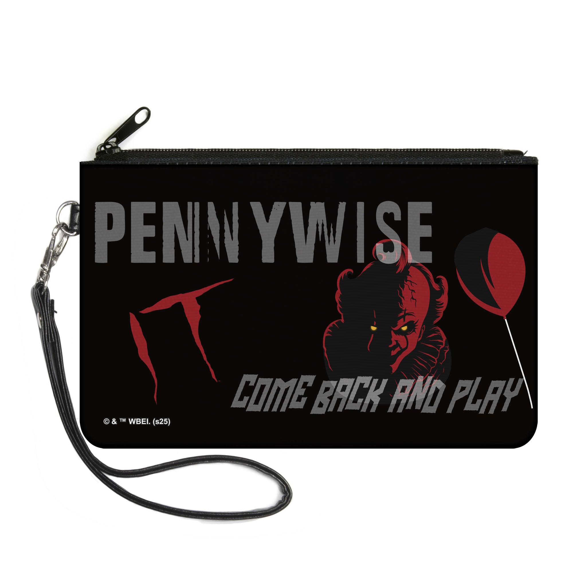 Canvas Zipper Wallet - LARGE - IT PENNYWISE COME BACK AND PLAY Face and Balloon Icons Black/Gray/Red Canvas Zipper Wallets IT