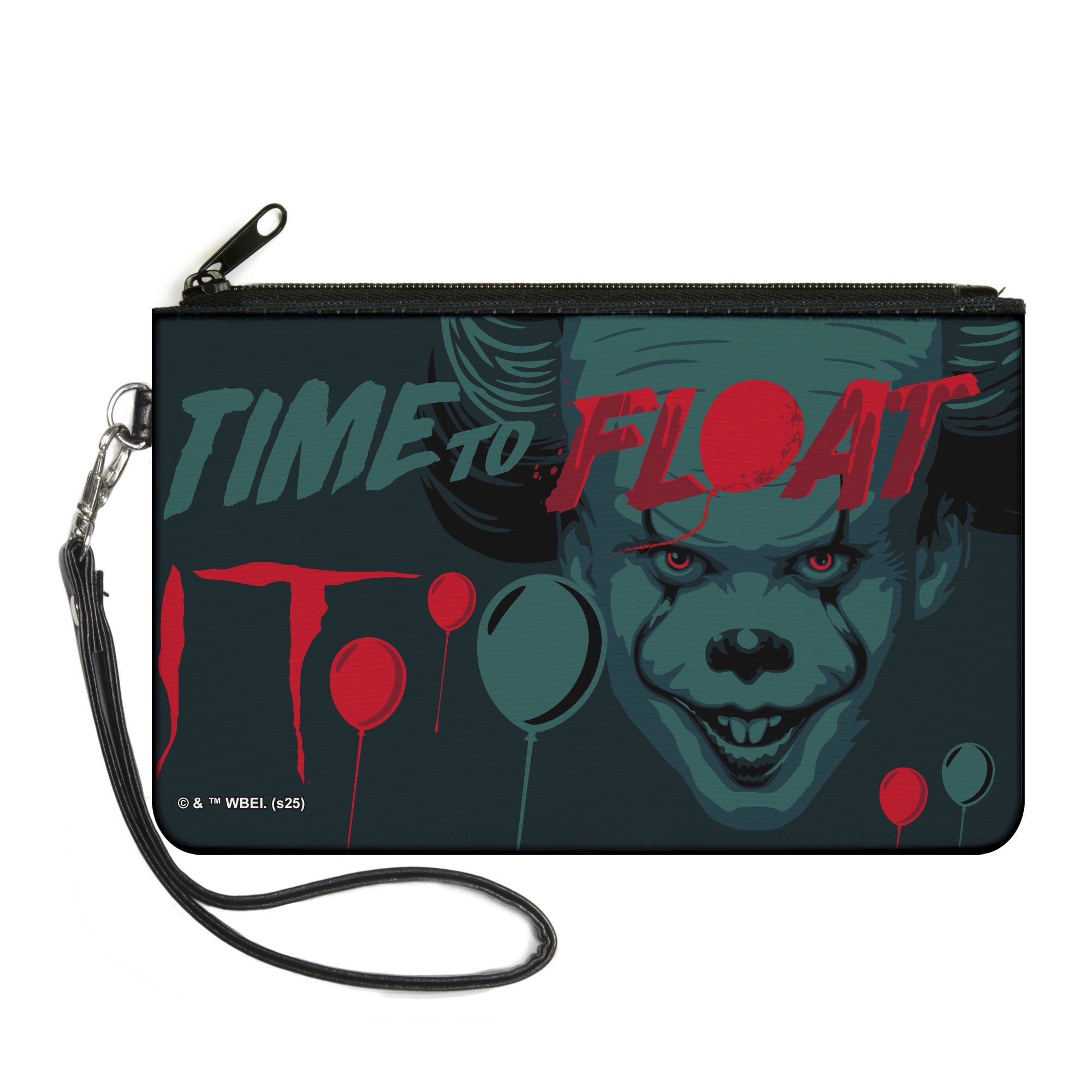 Canvas Zipper Wallet - LARGE - IT Pennywise Face and Balloons TIME TO FLOAT Blues/Reds Canvas Zipper Wallets IT