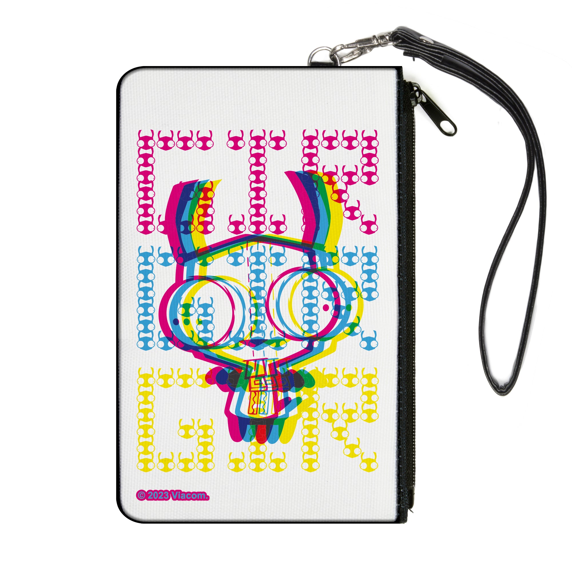 Canvas Zipper Wallet - LARGE - Invader Zim GIR Pose and Face Typography White/Multi Color Canvas Zipper Wallets Invader Zim