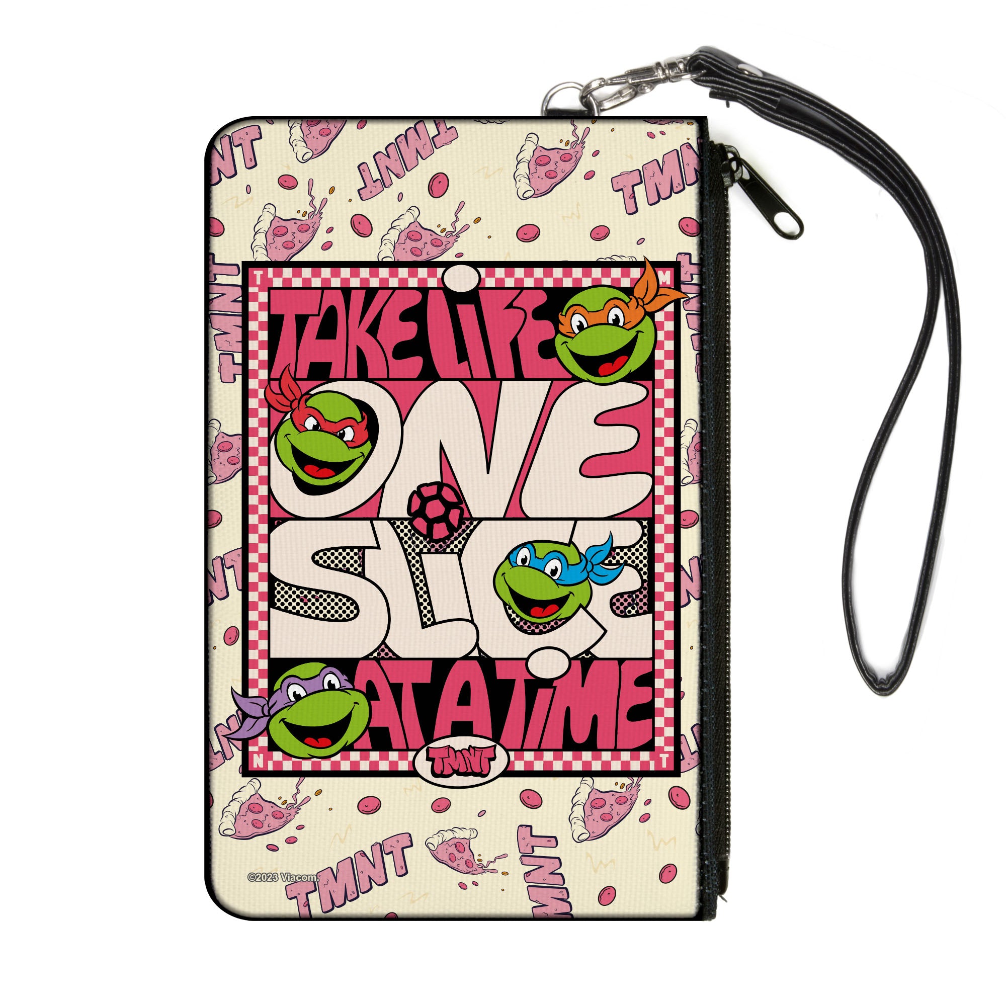 Canvas Zipper Wallet - LARGE - Teenage Mutant Ninja Turtles TAKE LIFE ONE SLICE AT A TIME Pizza Collage Beige/Reds Canvas Zipper Wallets Teenage Mutant Ninja Turtles