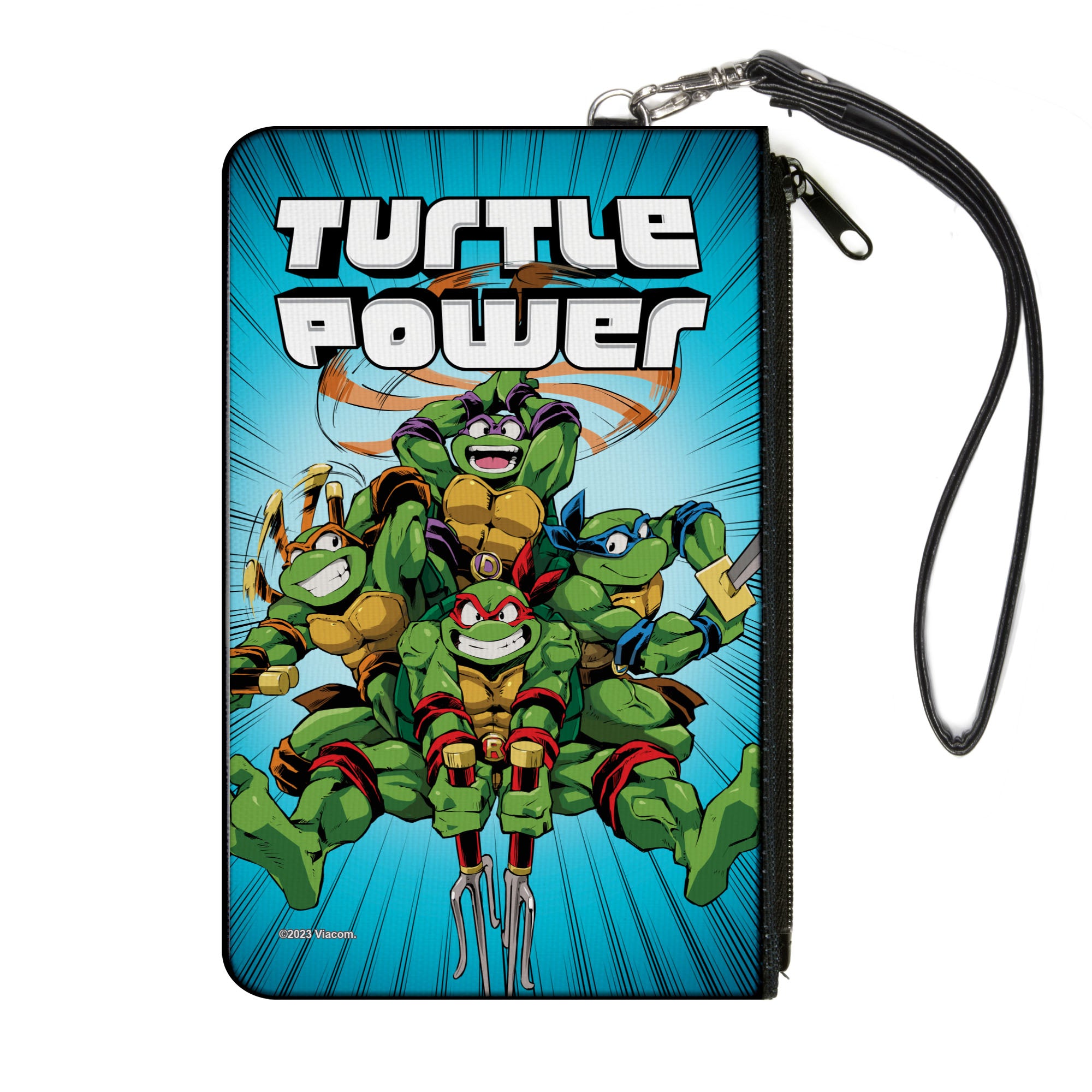 Canvas Zipper Wallet - LARGE - Teenage Mutant Ninja Turtles TURTLE POWER Group Pose Rays Blues Canvas Zipper Wallets Teenage Mutant Ninja Turtles