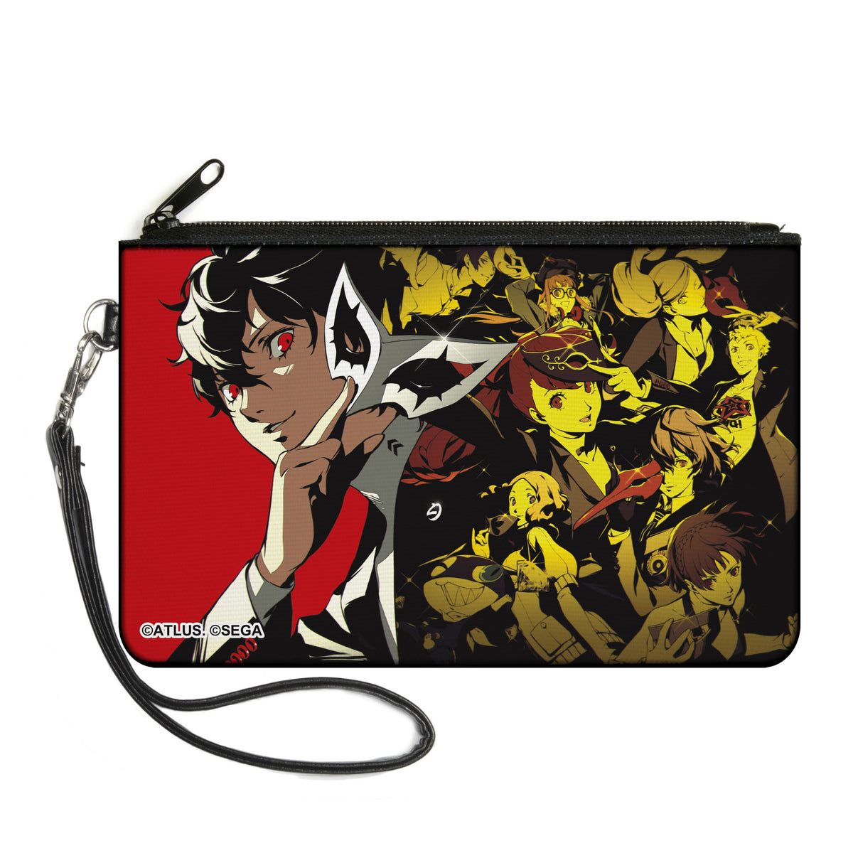 Canvas Zipper Wallet - LARGE - Persona 5 Ren Amamiya Joker Pose and Character Collage Red Canvas Zipper Wallets Persona 5