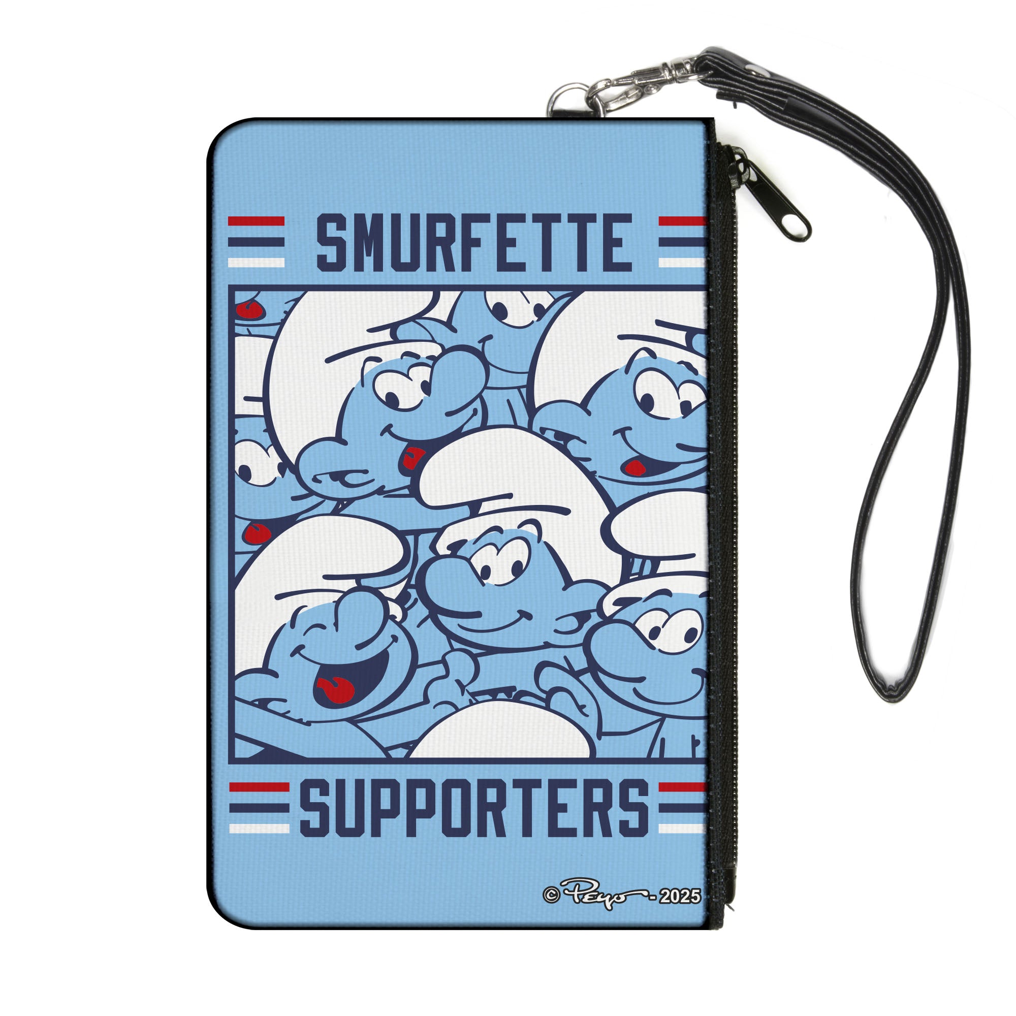 Canvas Zipper Wallet - LARGE - The Smurfs SMURFETTE SUPPORTERS Group Pose Light Blue/Red/White Canvas Zipper Wallets The Smurfs