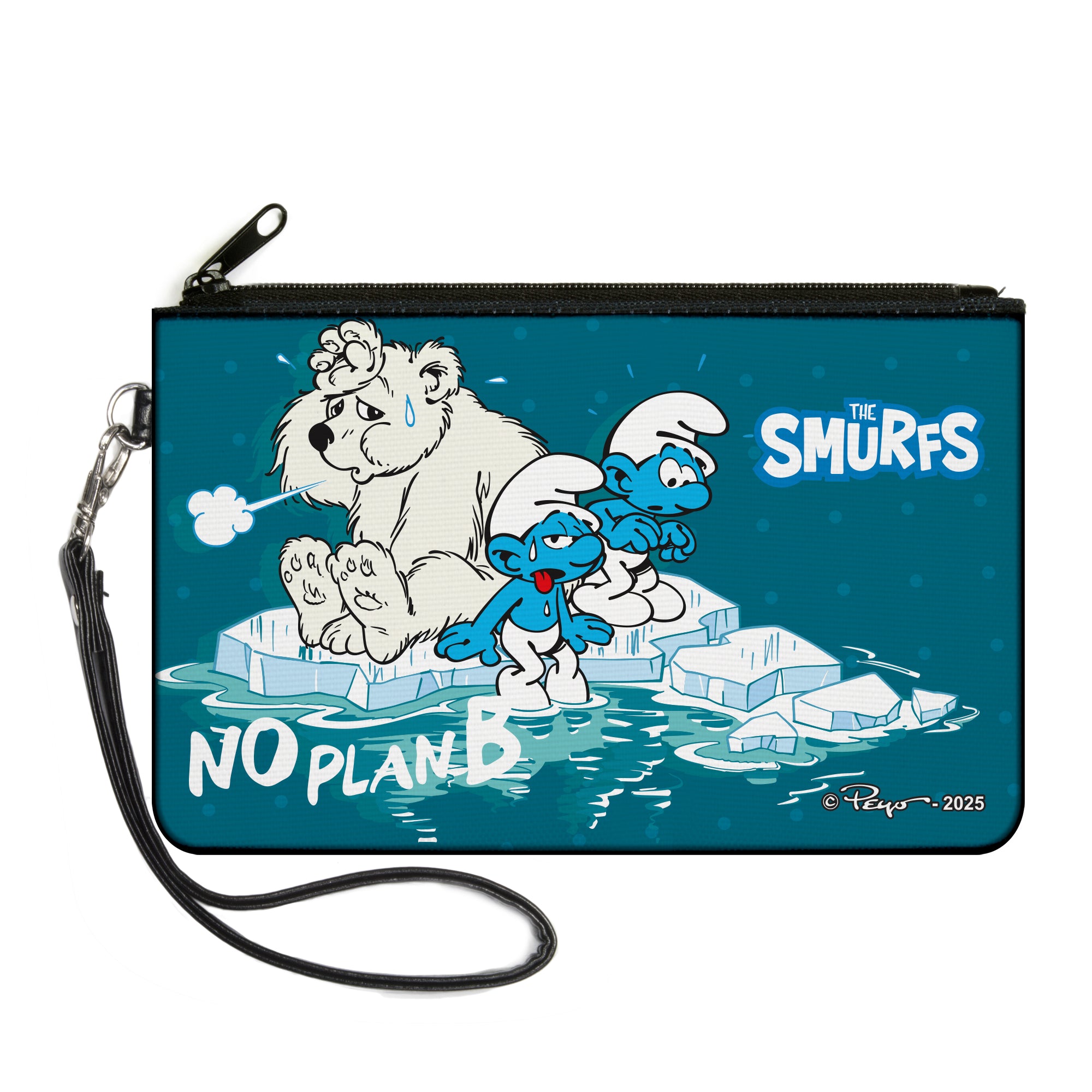 Canvas Zipper Wallet - LARGE - THE SMURFS NO PLAN B Polar Bear Climate Scene and Title Logo Blues Canvas Zipper Wallets The Smurfs