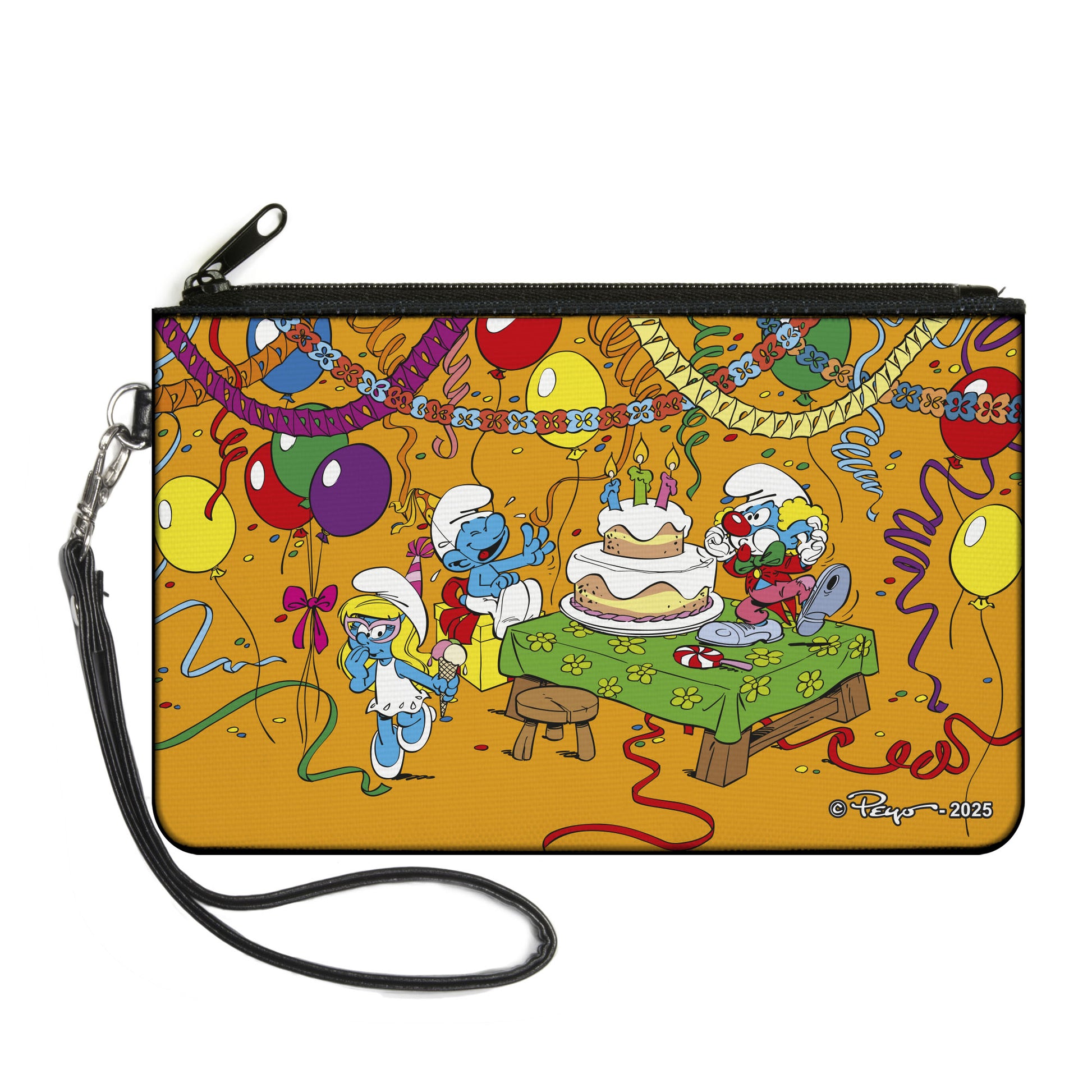 Canvas Zipper Wallet - LARGE - The Smurfs Birthday Party Celebration Scene Orange Canvas Zipper Wallets The Smurfs