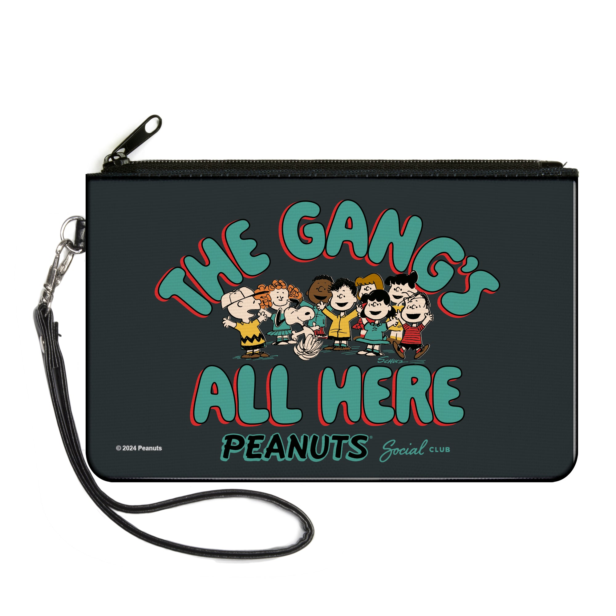 Canvas Zipper Wallet - LARGE - Peanuts Gang THE GANG'S ALL HERE Group Pose Black/Blue Canvas Zipper Wallets Peanuts