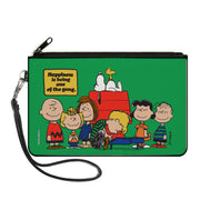 Canvas Zipper Wallet - LARGE - Peanuts Gang HAPINESS IS BEING ONE OF THE GANG Group Pose Green Canvas Zipper Wallets Peanuts