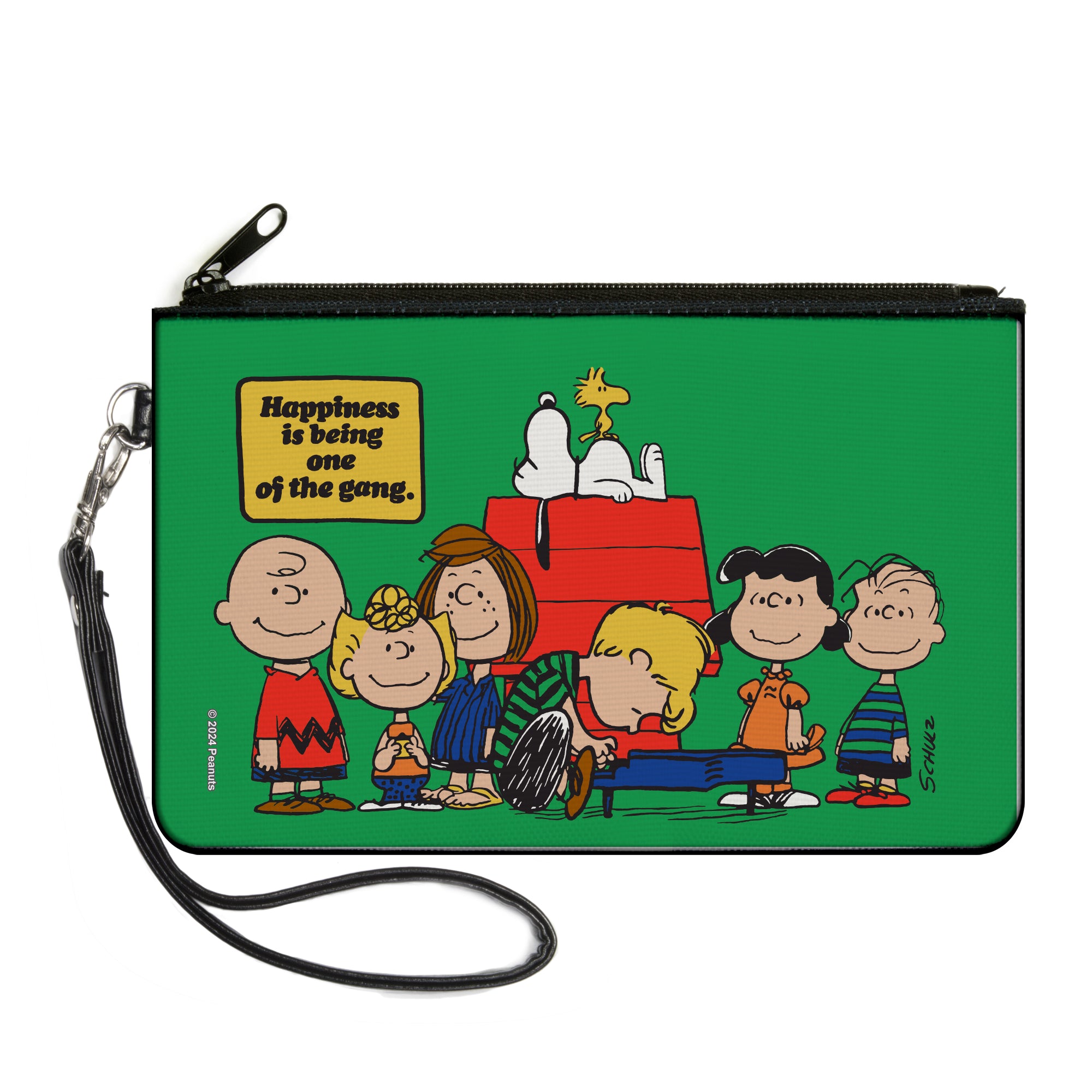 Canvas Zipper Wallet - LARGE - Peanuts Gang HAPINESS IS BEING ONE OF THE GANG Group Pose Green Canvas Zipper Wallets Peanuts