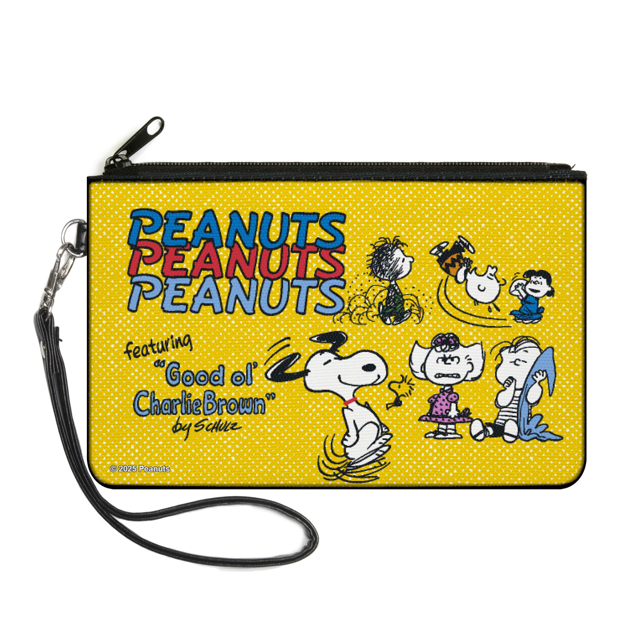 Canvas Zipper Wallet - LARGE - PEANUTS Gang FEATURING GOOD OL CHARLIE BROWN Character Poses Yellow/Multi Color Canvas Zipper Wallets Peanuts