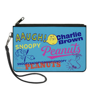 Canvas Zipper Wallet - LARGE - PEANUTS Charlie Brown Snoopy and Woodstock Typography Collage Blue/Multi Color Canvas Zipper Wallets Peanuts