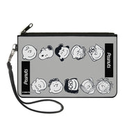 Canvas Zipper Wallet - LARGE - Peanuts Gang Ten Character Faces Gray/Black/White Canvas Zipper Wallets Peanuts