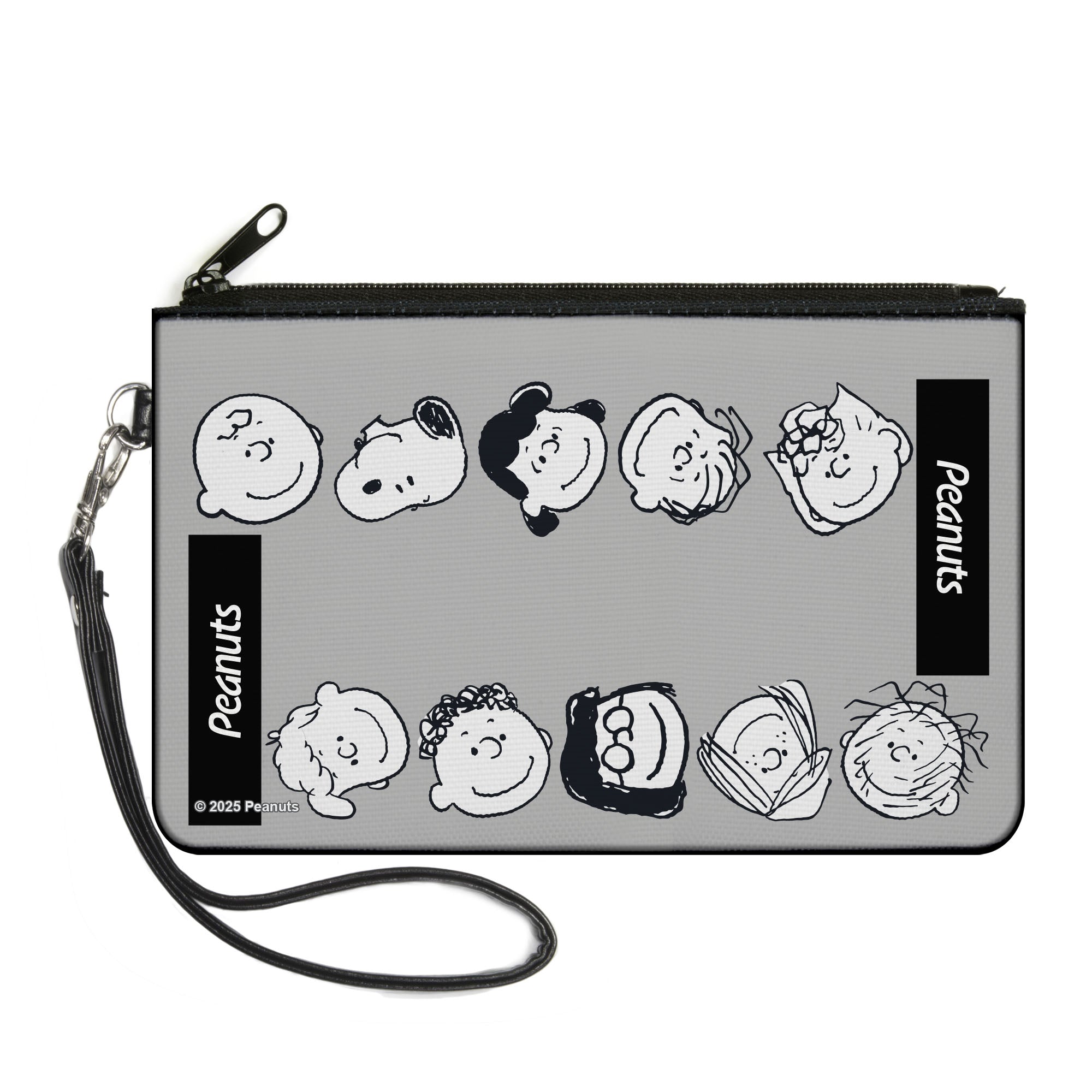 Canvas Zipper Wallet - LARGE - Peanuts Gang Ten Character Faces Gray/Black/White Canvas Zipper Wallets Peanuts