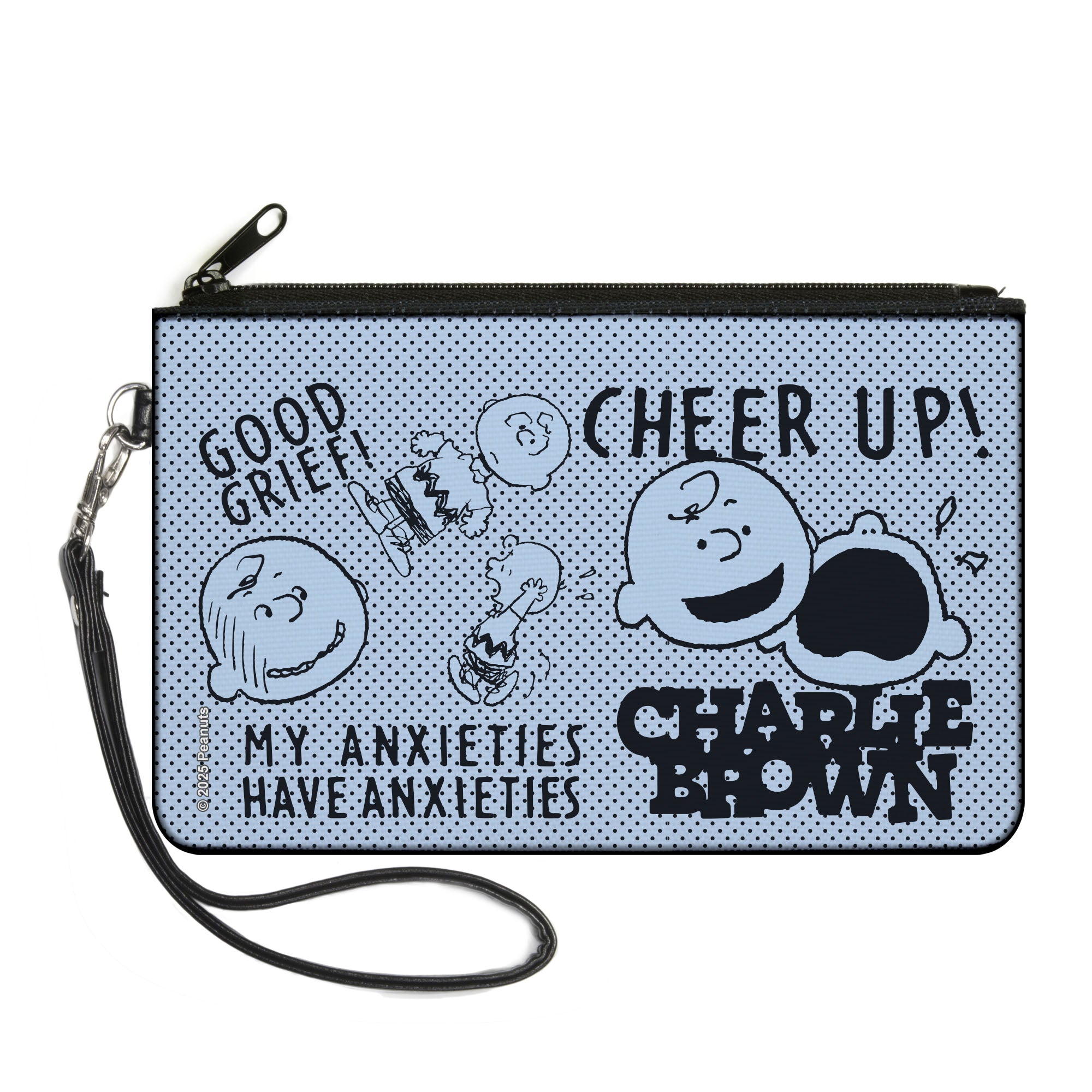 Canvas Zipper Wallet - LARGE - CHARLIE BROWN Poses and Quotes Baby Blue/Black Canvas Zipper Wallets Peanuts
