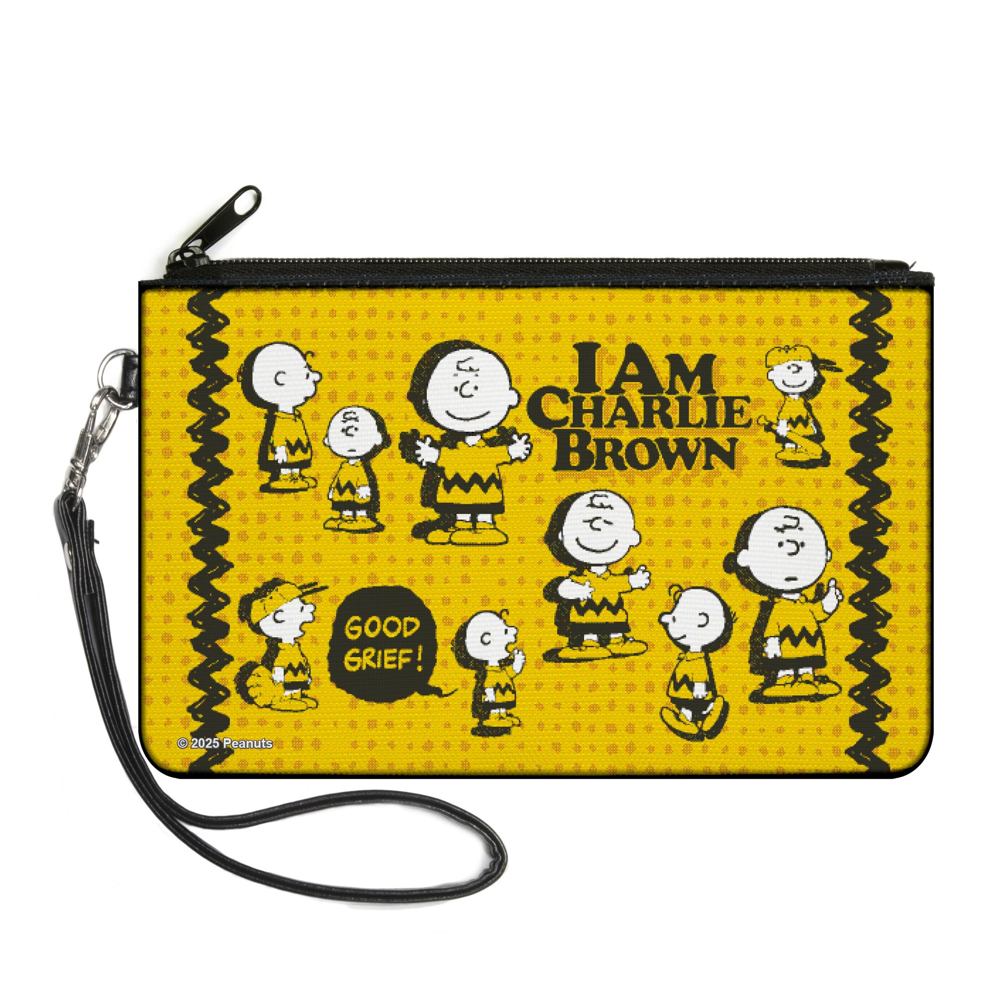 Canvas Zipper Wallet - LARGE - Peanuts I AM CHARLIE BROWN Poses and Zig Zag Stripe Yellows/Black Canvas Zipper Wallets Peanuts