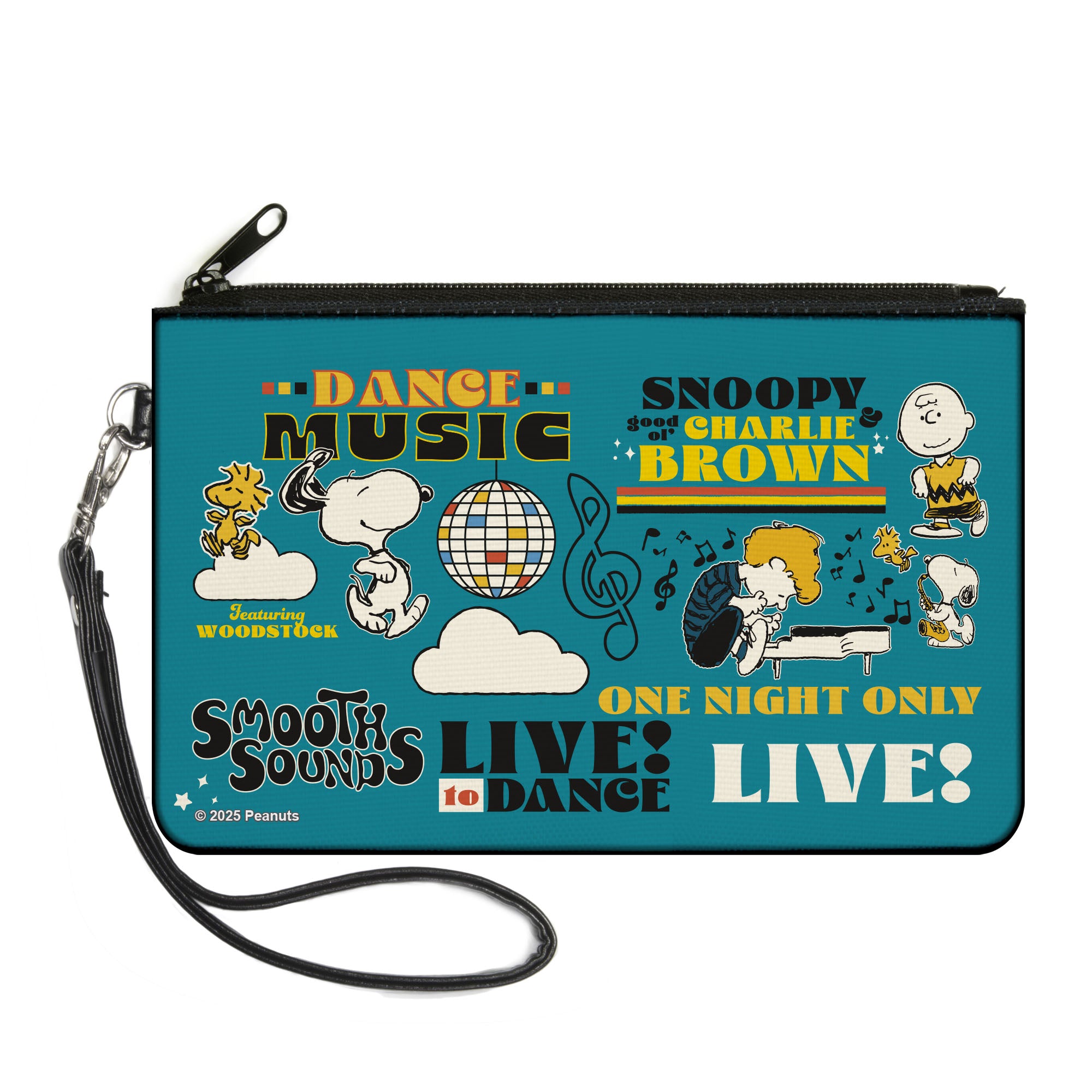 Canvas Zipper Wallet - LARGE - Peanuts Gang DANCE MUSIC Poses and Quotes Blue/Multi Color Canvas Zipper Wallets Peanuts