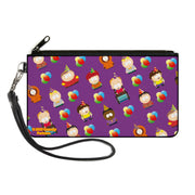 Canvas Zipper Wallet - LARGE - South Park Birthday Party Character Poses and Balloons Purple Canvas Zipper Wallets South Park