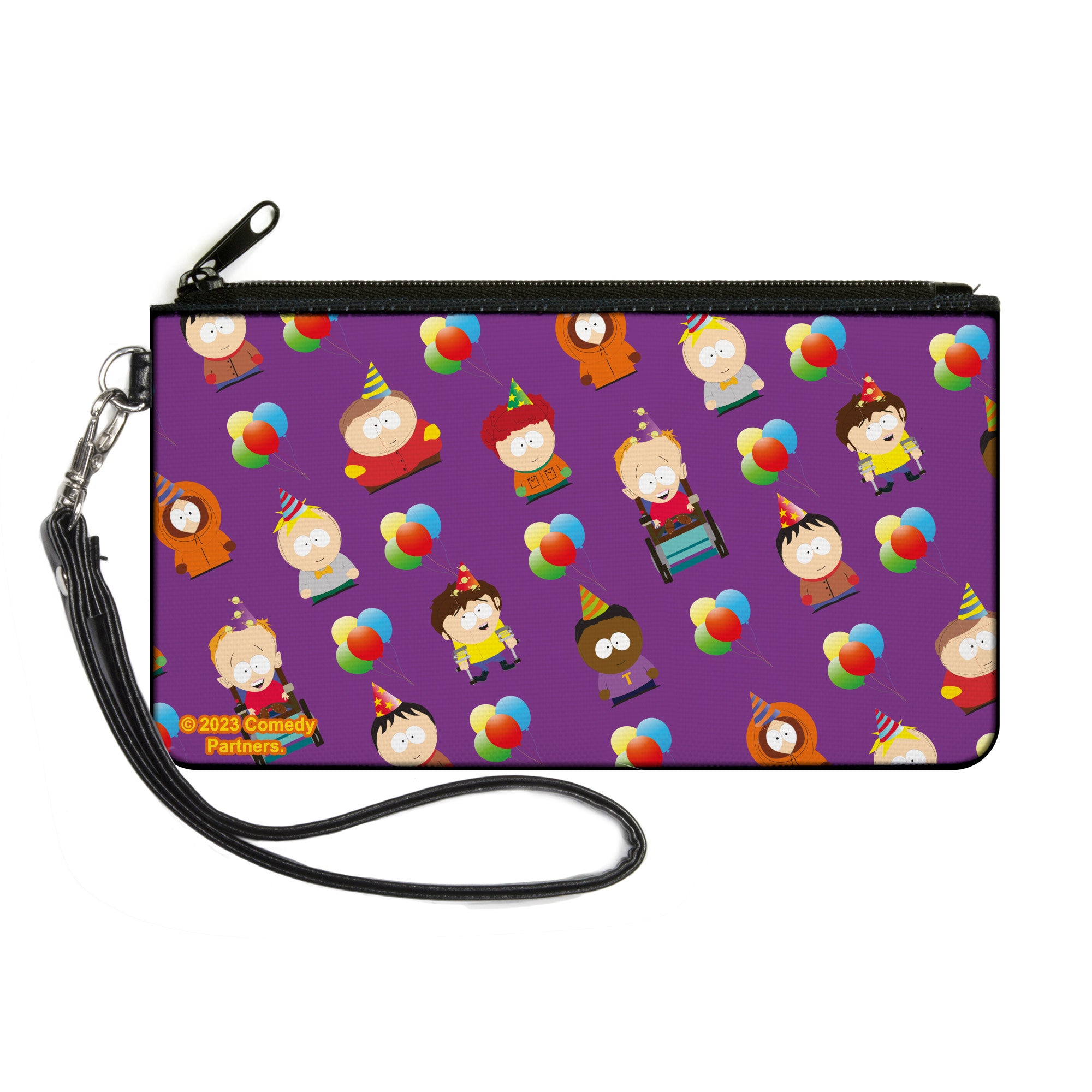 Canvas Zipper Wallet - LARGE - South Park Birthday Party Character Poses and Balloons Purple Canvas Zipper Wallets South Park