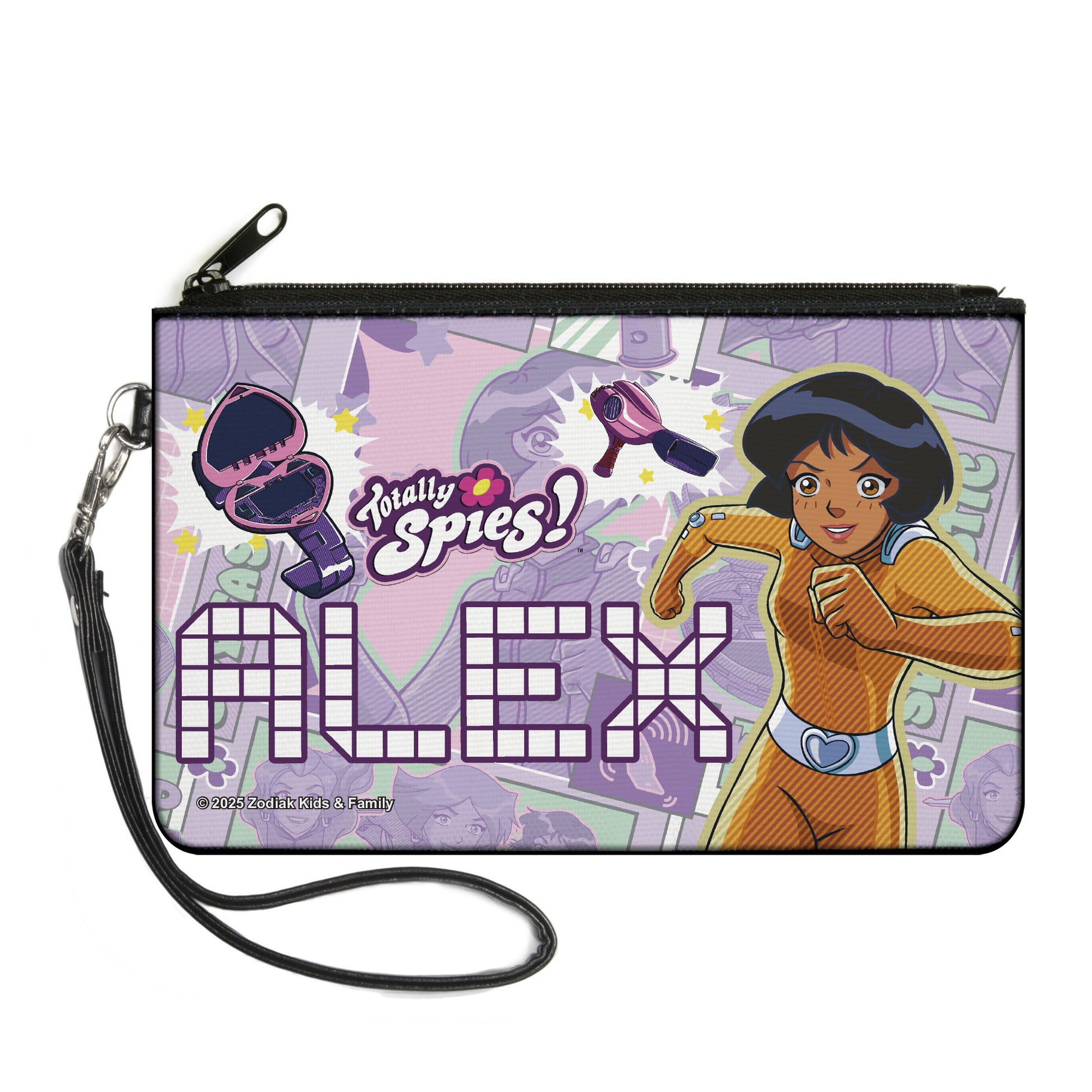 Canvas Zipper Wallet - LARGE - Totally Spies ALEX Action Pose and Icons Purples Canvas Zipper Wallets Totally Spies!