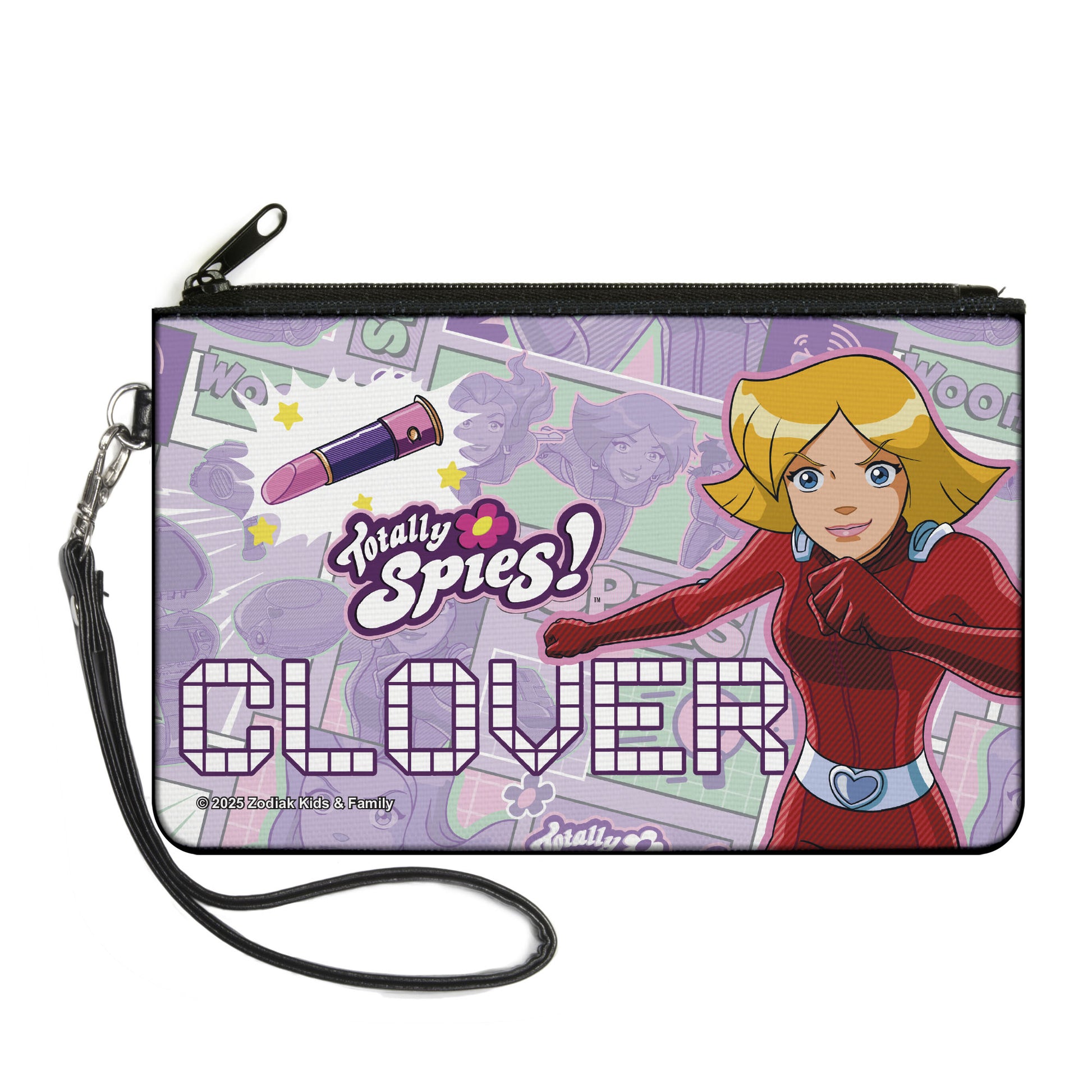 Canvas Zipper Wallet - LARGE - Totally Spies CLOVER Action Pose and Icons Purples Canvas Zipper Wallets Totally Spies!
