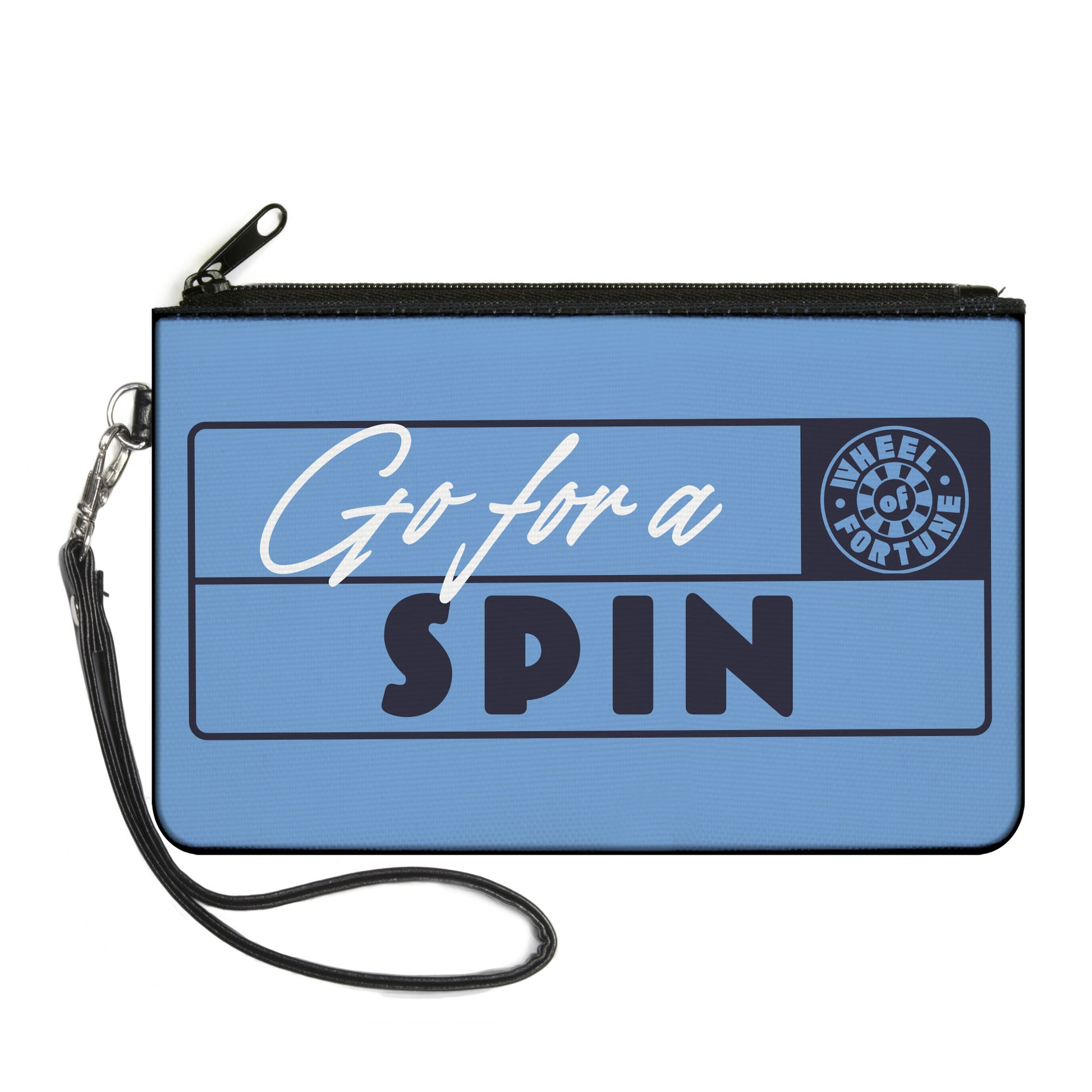 Canvas Zipper Wallet - LARGE - Wheel of Fortune GO FOR A SPIN Light Blue/Black/White Canvas Zipper Wallets Wheel of Fortune