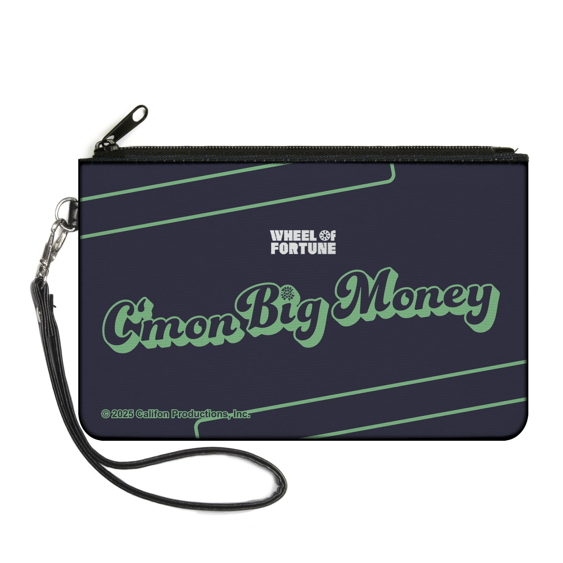 Canvas Zipper Wallet - LARGE - Wheel of Fortune C'MON BIG MONEY Text Navy/Green Canvas Zipper Wallets Wheel of Fortune