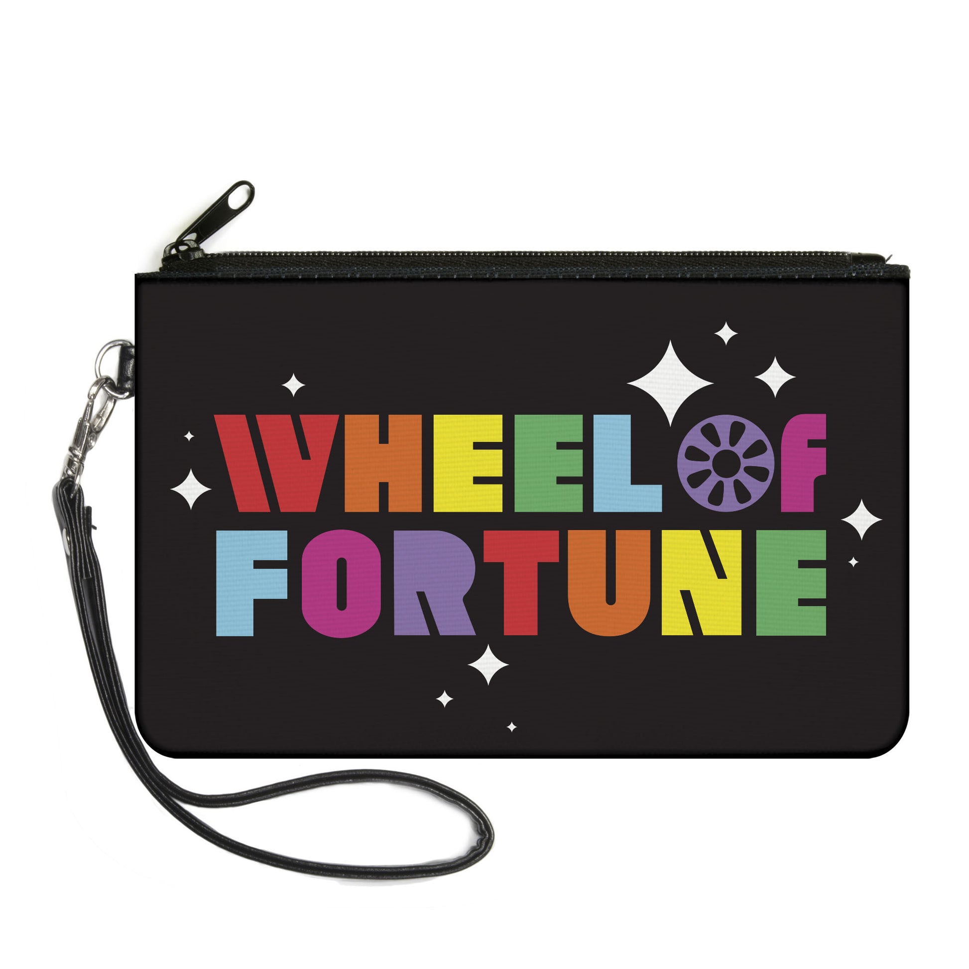 Canvas Zipper Wallet - LARGE - WHEEL OF FORTUNE Text Black/Multi Color Canvas Zipper Wallets Wheel of Fortune