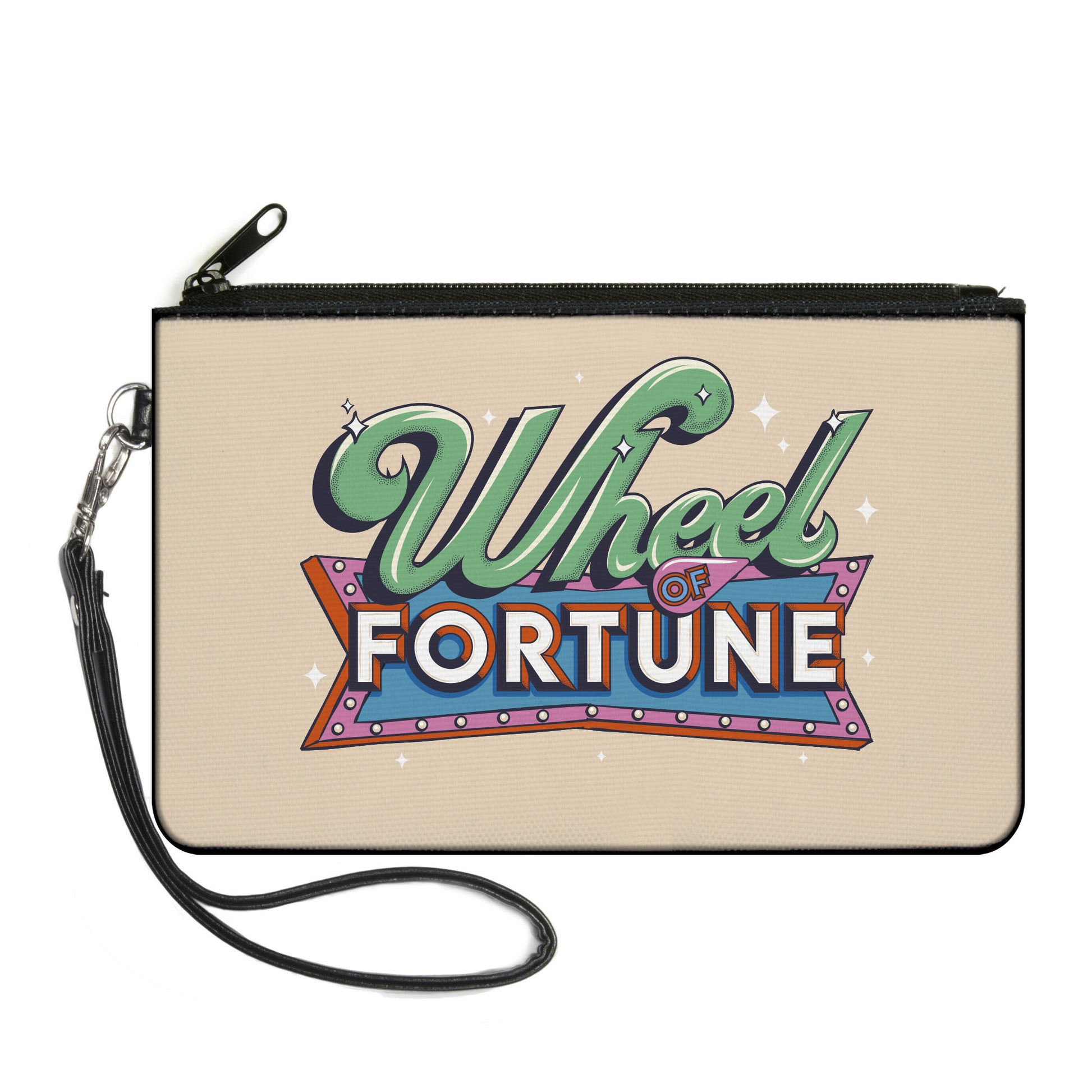 Canvas Zipper Wallet - LARGE - WHEEL OF FORTUNE Retro Title Beige/Multi Color Canvas Zipper Wallets Wheel of Fortune