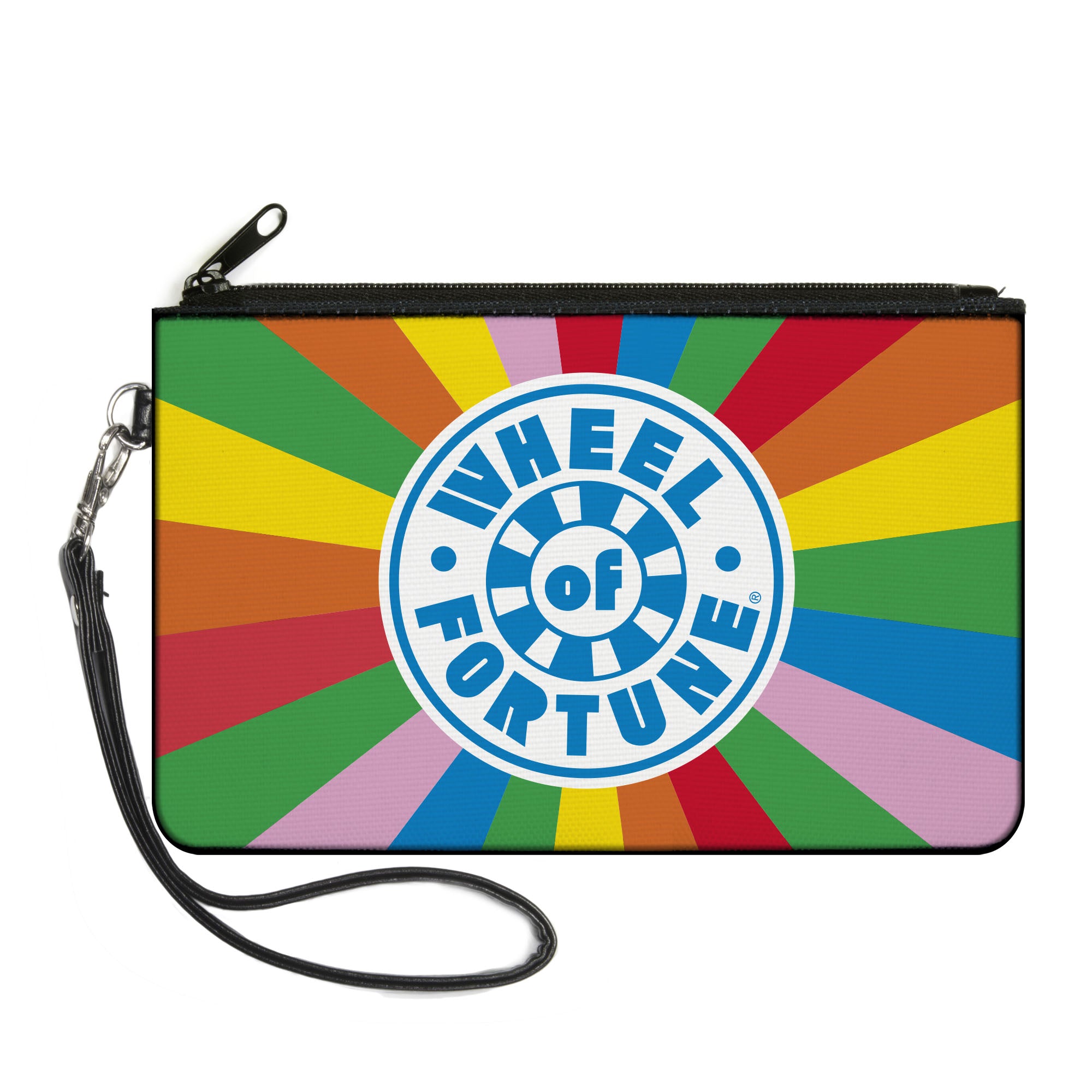 Canvas Zipper Wallet - LARGE - WHEEL OF FORTUNE Logo and Wedge Rays Rainbow/White/Blue Canvas Zipper Wallets Wheel of Fortune
