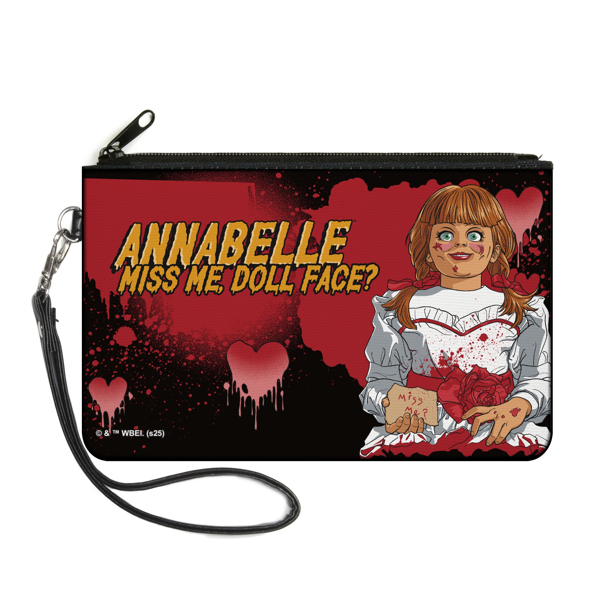Canvas Zipper Wallet - LARGE - ANNABELLE MISS ME DOLL FACE Pose Black/Reds Canvas Zipper Wallets Annabelle