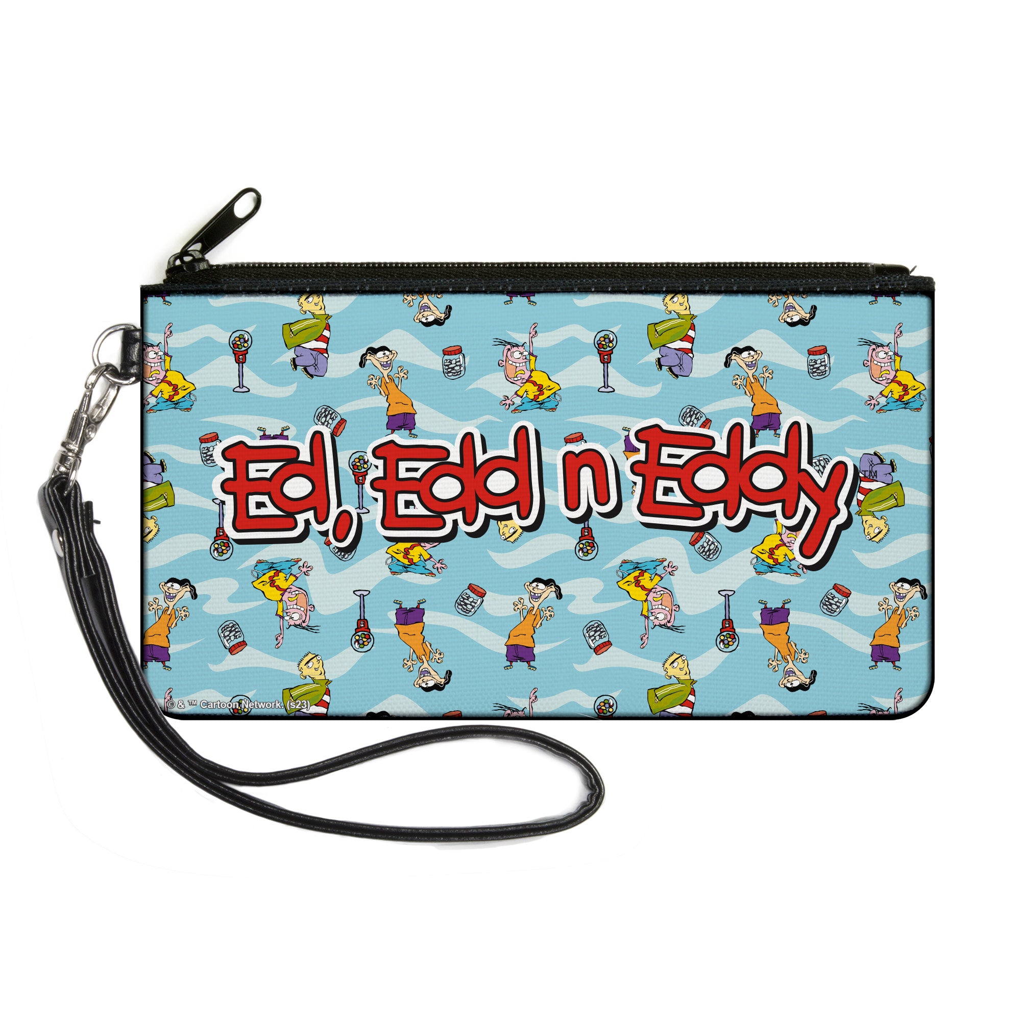 Canvas Zipper Wallet - LARGE - ED EDD N EDDY Title Logo and Character Poses Scattered Blues Canvas Zipper Wallets Ed, Edd n Eddy