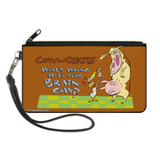 Canvas Zipper Wallet - LARGE - COW AND CHICKEN WHAT'S WRONG WITH YOUR BRAIN Pose Brown Canvas Zipper Wallets Cow and Chicken