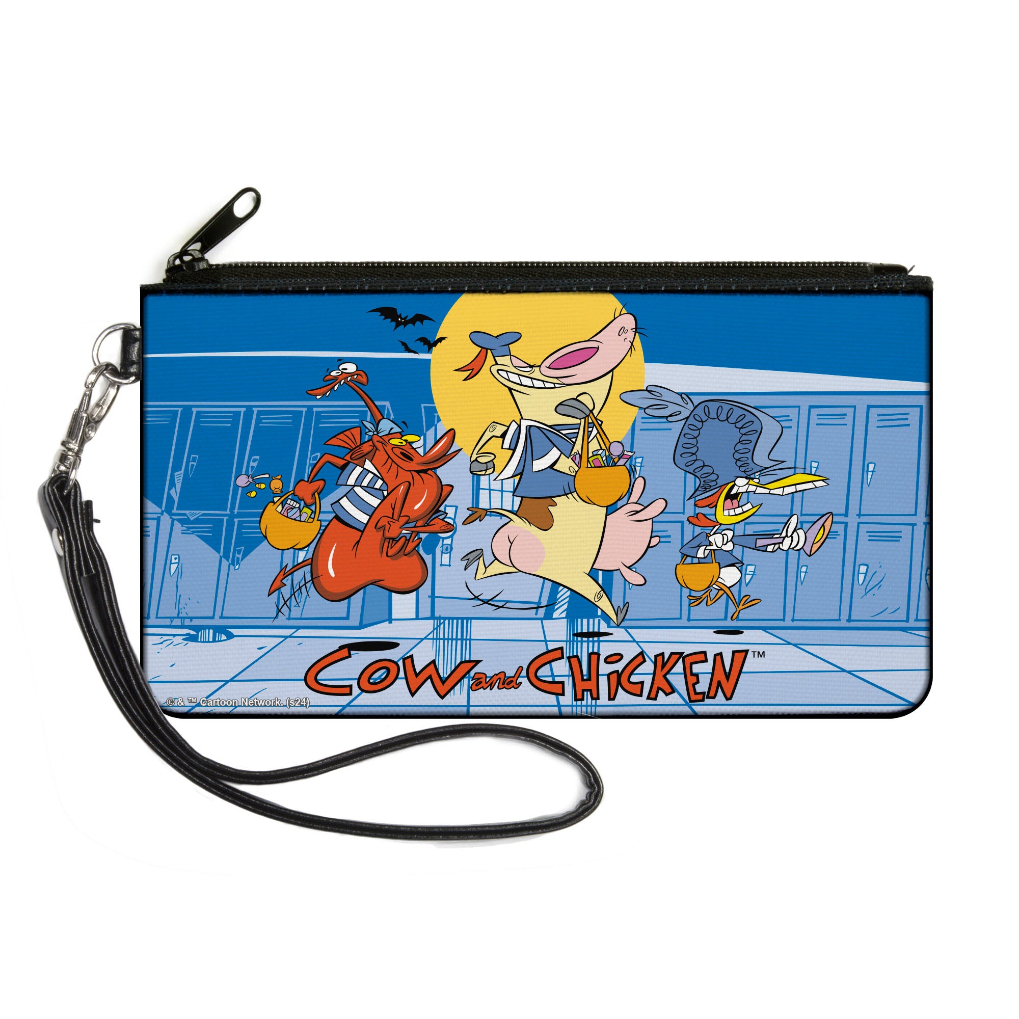 Canvas Zipper Wallet - LARGE - COW AND CHICKEN with Red Guy Running Pose and Title Logo Blues Canvas Zipper Wallets Cow and Chicken