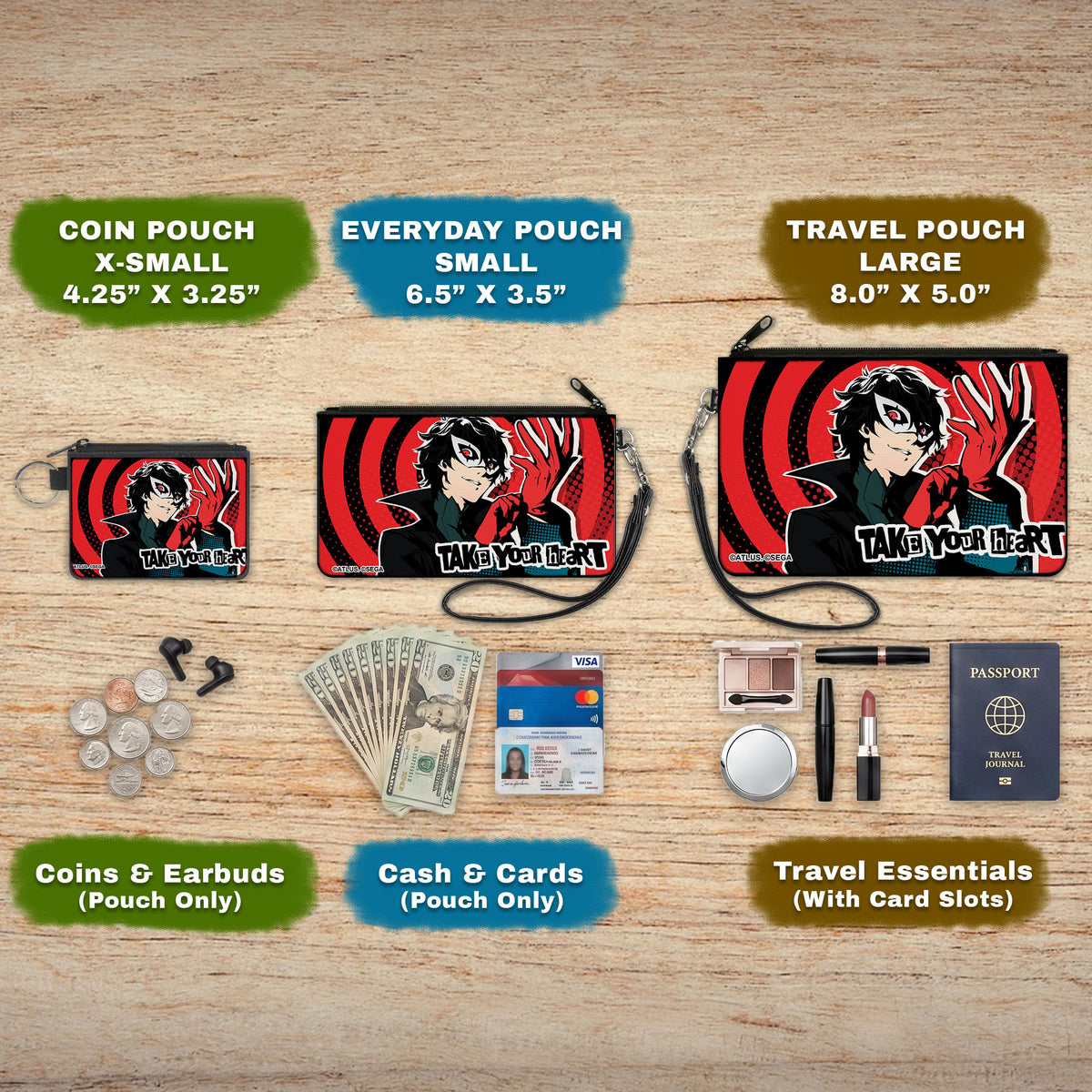 Canvas Zipper Wallet - MINI X-SMALL - Persona 5 Joker TAKE YOUR HEART Pose Red/Black/White Canvas Zipper Wallets Persona 5
