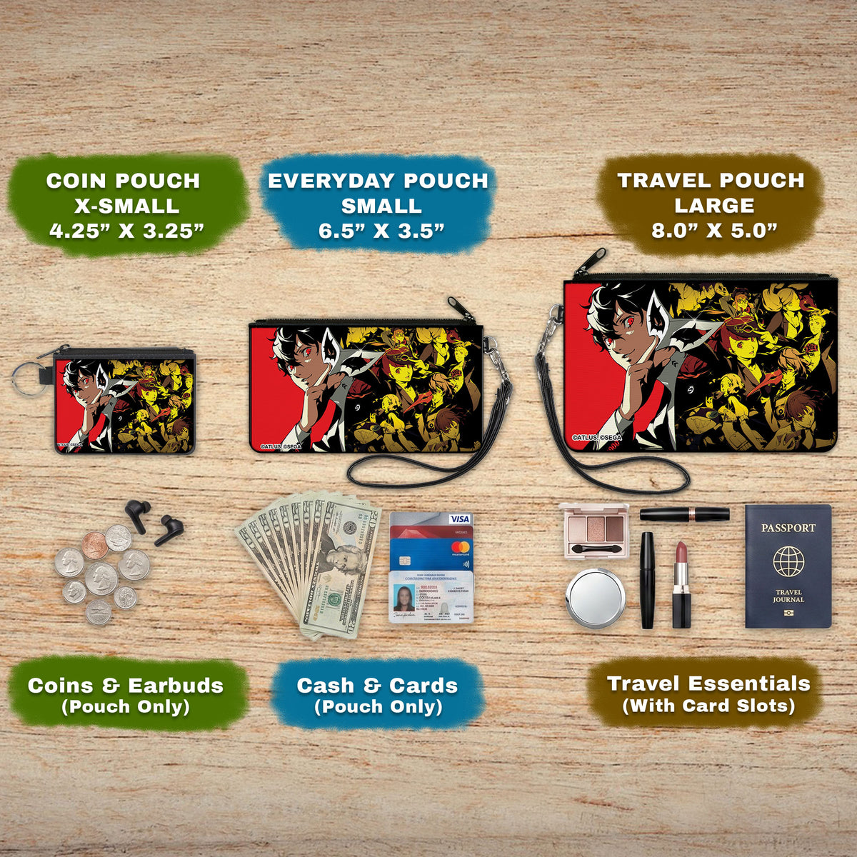 Canvas Zipper Wallet - LARGE - Persona 5 Ren Amamiya Joker Pose and Character Collage Red Canvas Zipper Wallets Persona 5