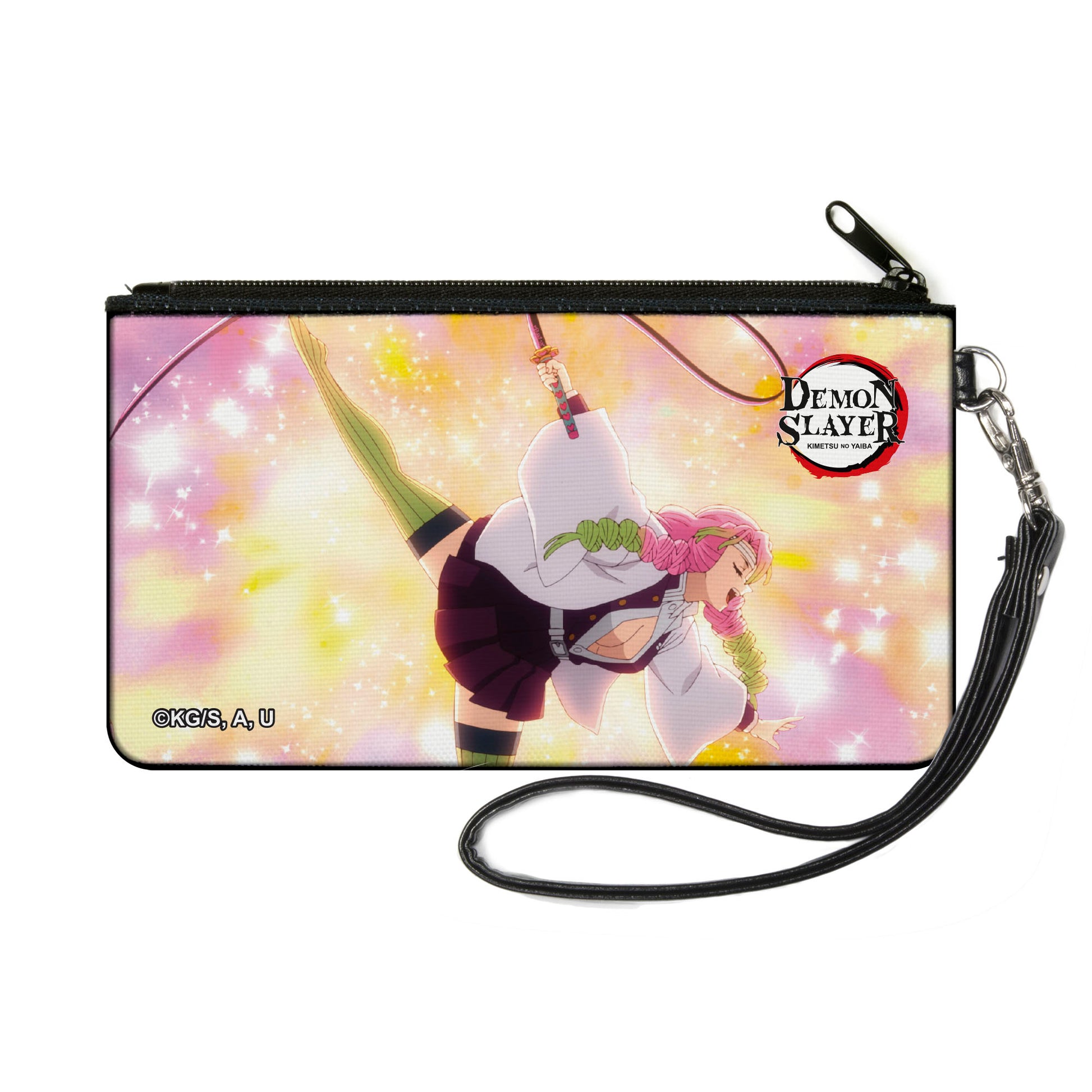 Canvas Zipper Wallet - SMALL - Demon Slayer Mitsuri Kanroji Action Pose Yellows/Pinks Canvas Zipper Wallets Demon Slayer