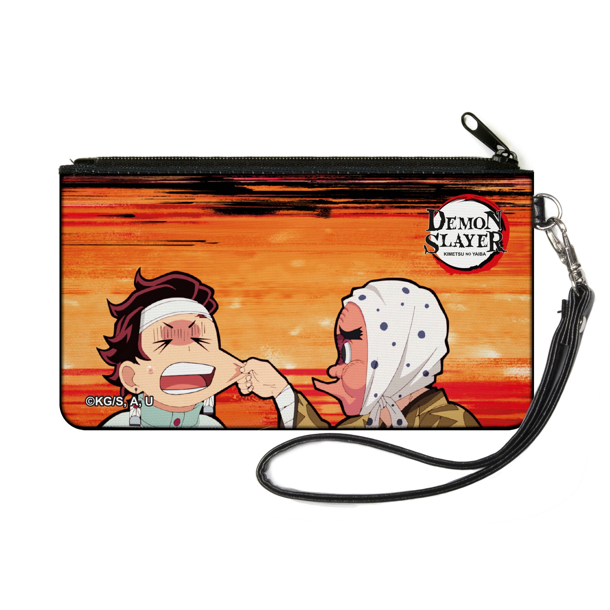Canvas Zipper Wallet - SMALL - Demon Slayer Chibi Tetsumotonaka Pinching Tanjiro Kamado Cheek Scene Canvas Zipper Wallets Demon Slayer