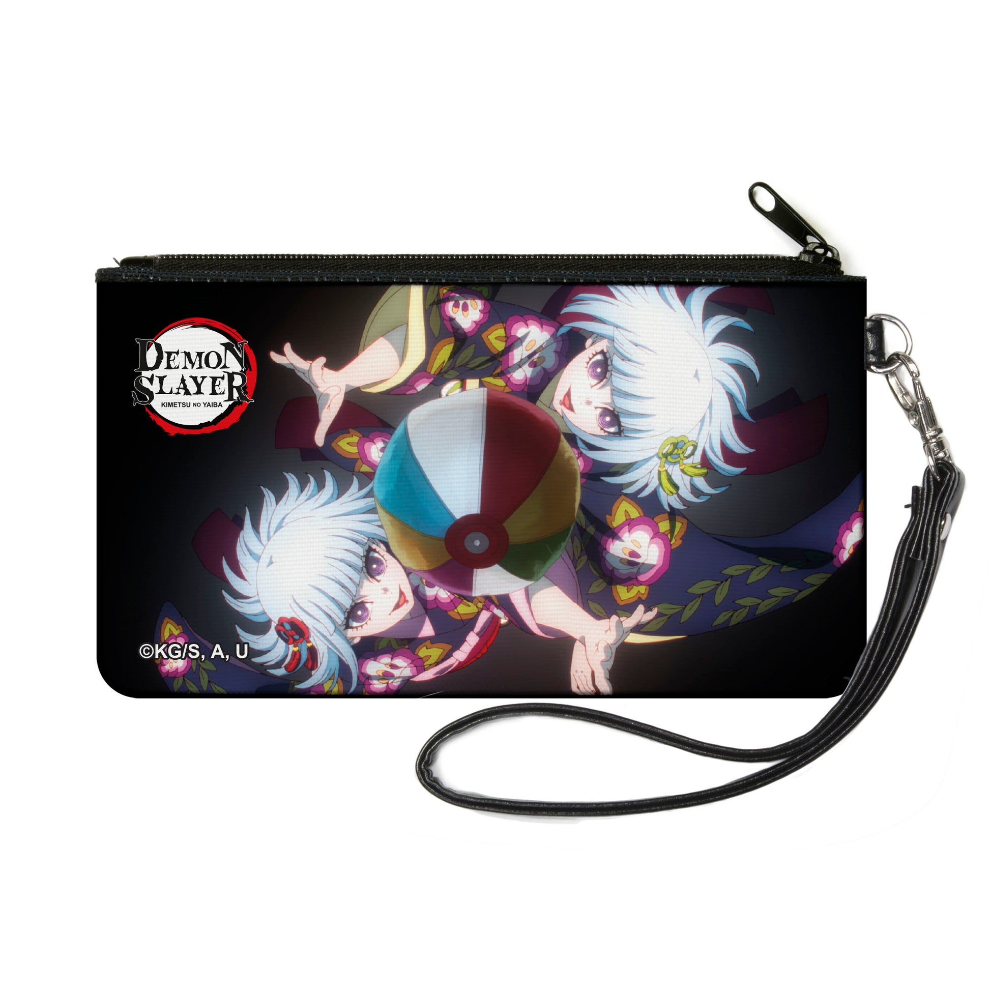 Canvas Zipper Wallet - SMALL - Demon Slayer Nichika and Hinaki Ubuyashiki Beach Ball Pose Black Canvas Zipper Wallets Demon Slayer