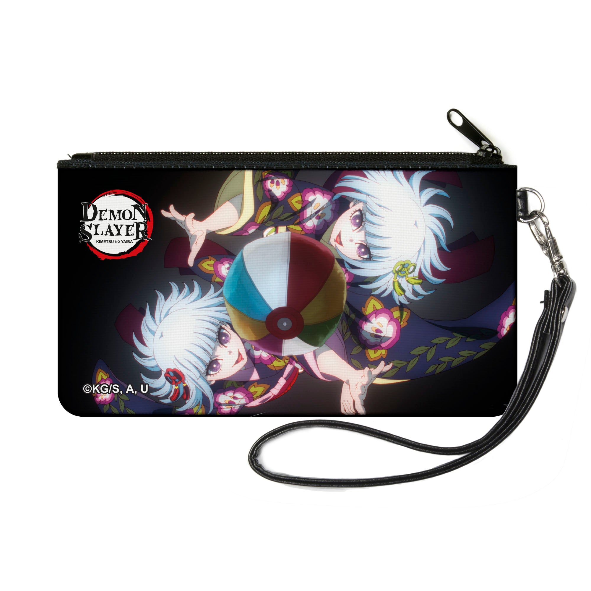 Canvas Zipper Wallet - SMALL - Demon Slayer Nichika and Hinaki Ubuyashiki Beach Ball Pose Black Canvas Zipper Wallets Demon Slayer