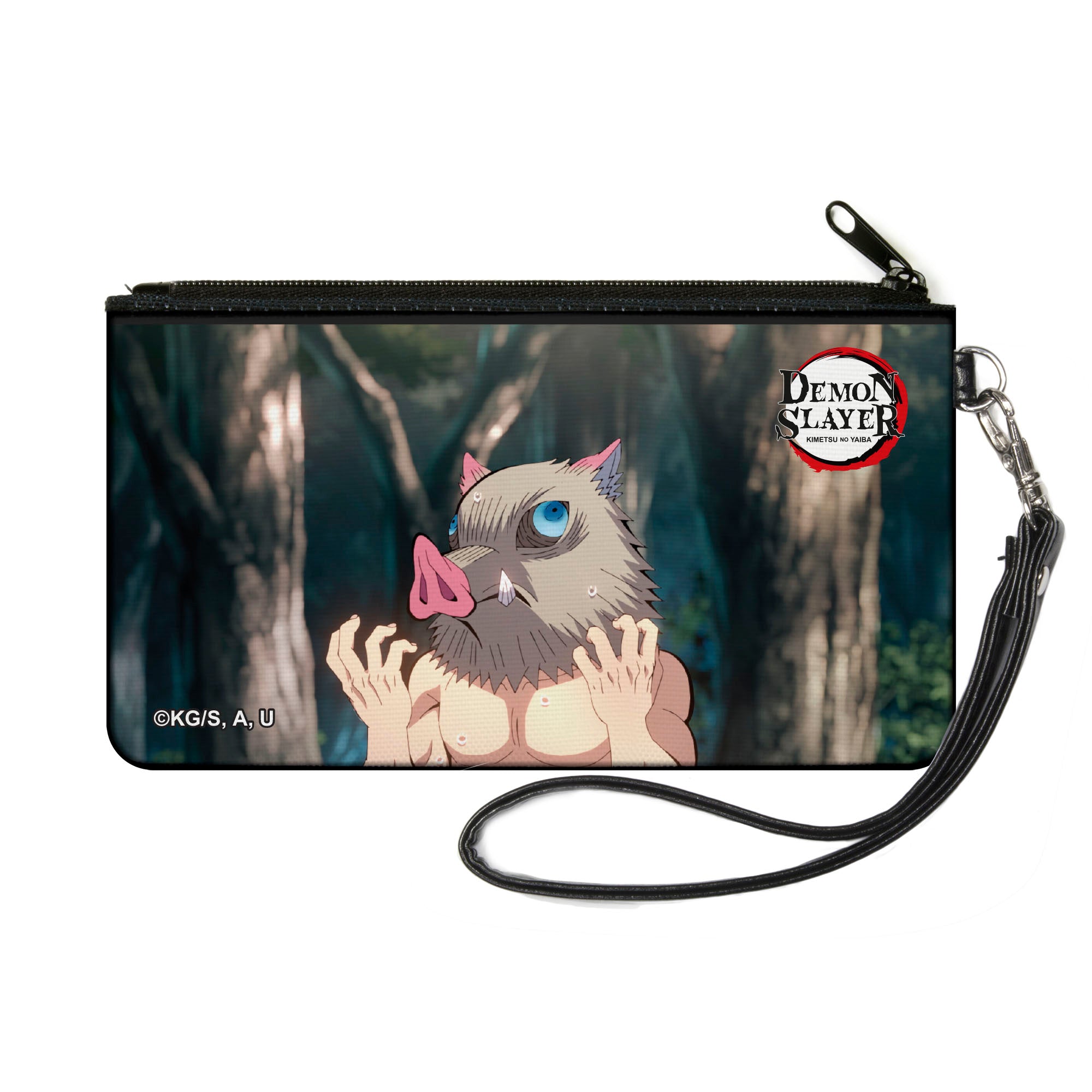 Canvas Zipper Wallet - SMALL - DEMON SLAYER Inosuke Hashibira Boar Head Pose and Title Logo Canvas Zipper Wallets Demon Slayer