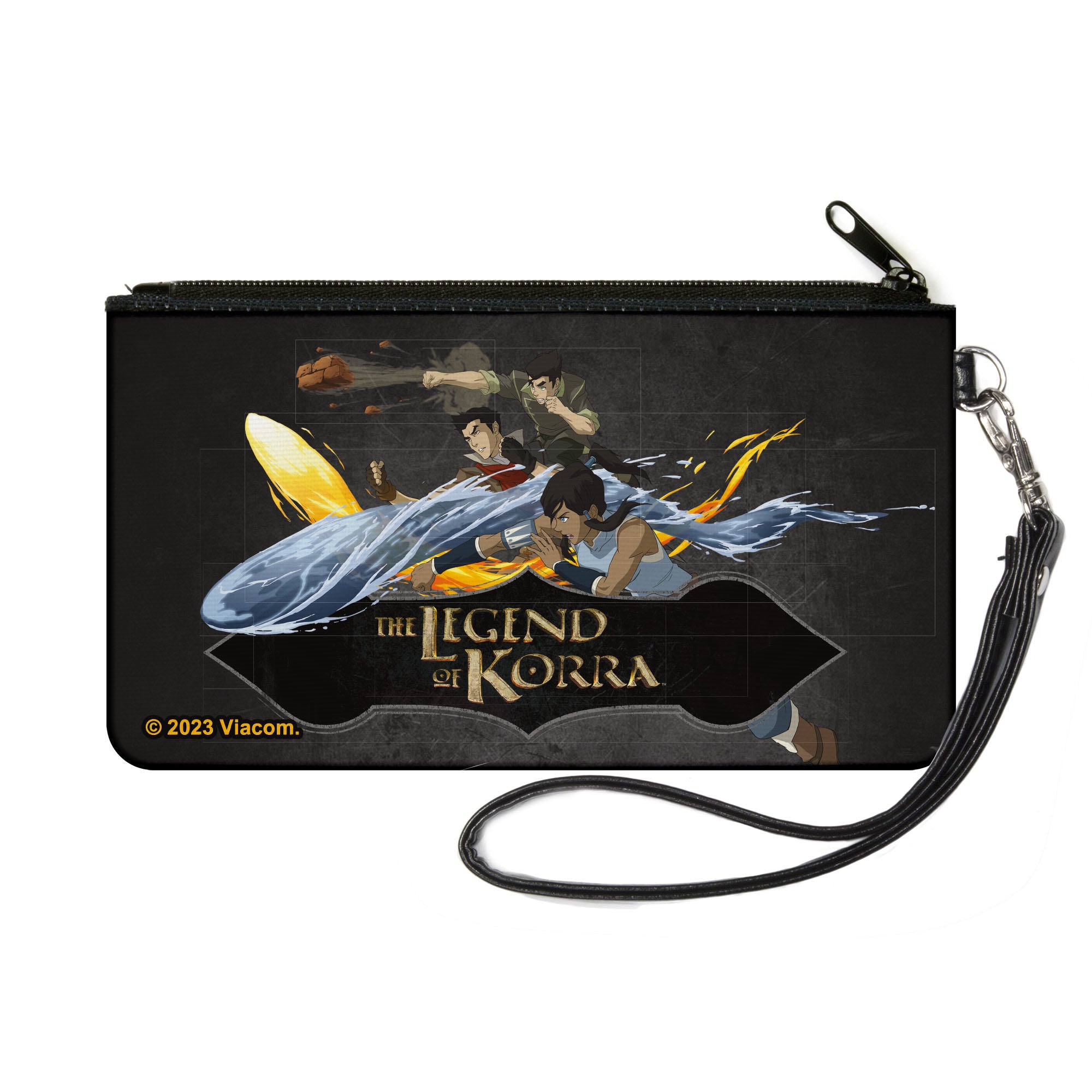 Canvas Zipper Wallet - SMALL - THE LEGEND OF KORRA Group Bending Pose and Logo Black Canvas Zipper Wallets Avatar The Last Airbender