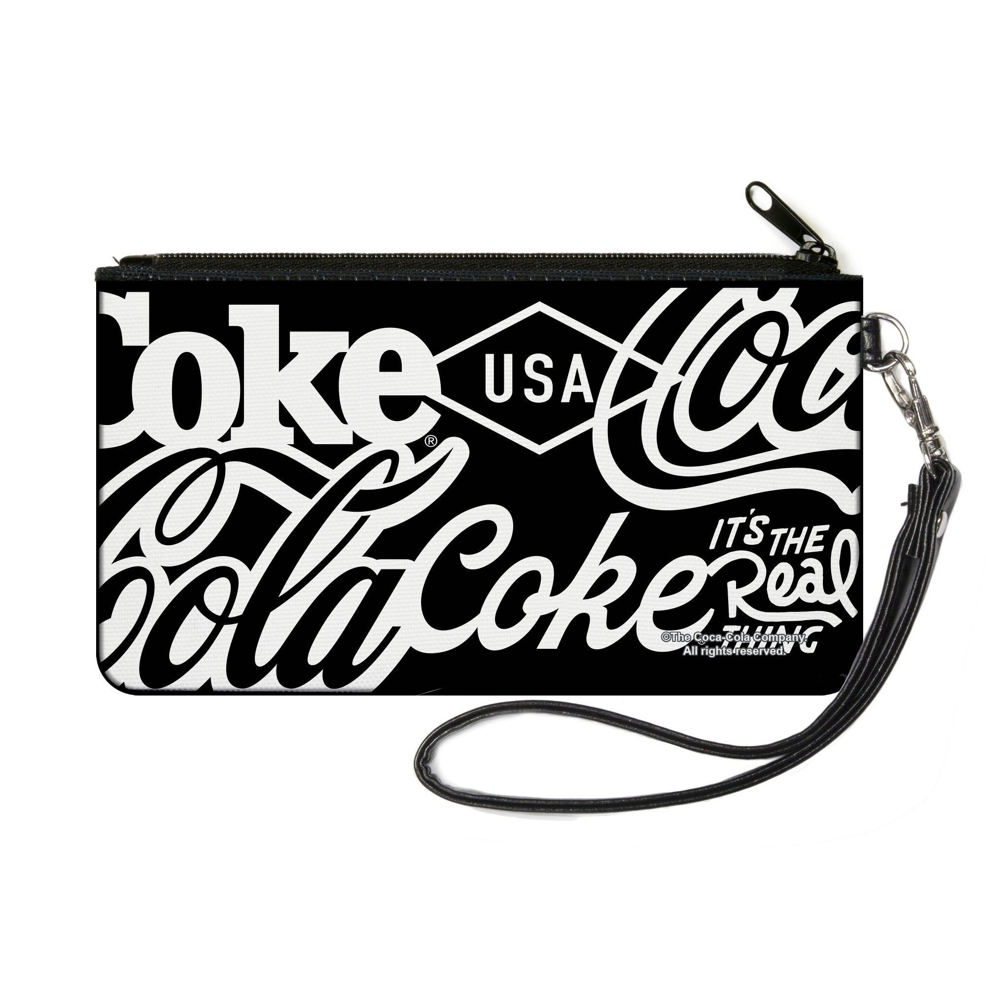 Canvas Zipper Wallet - SMALL - COCA-COLA COKE Typography IT'S THE REAL THING Black/White Canvas Zipper Wallets Coca-Cola
