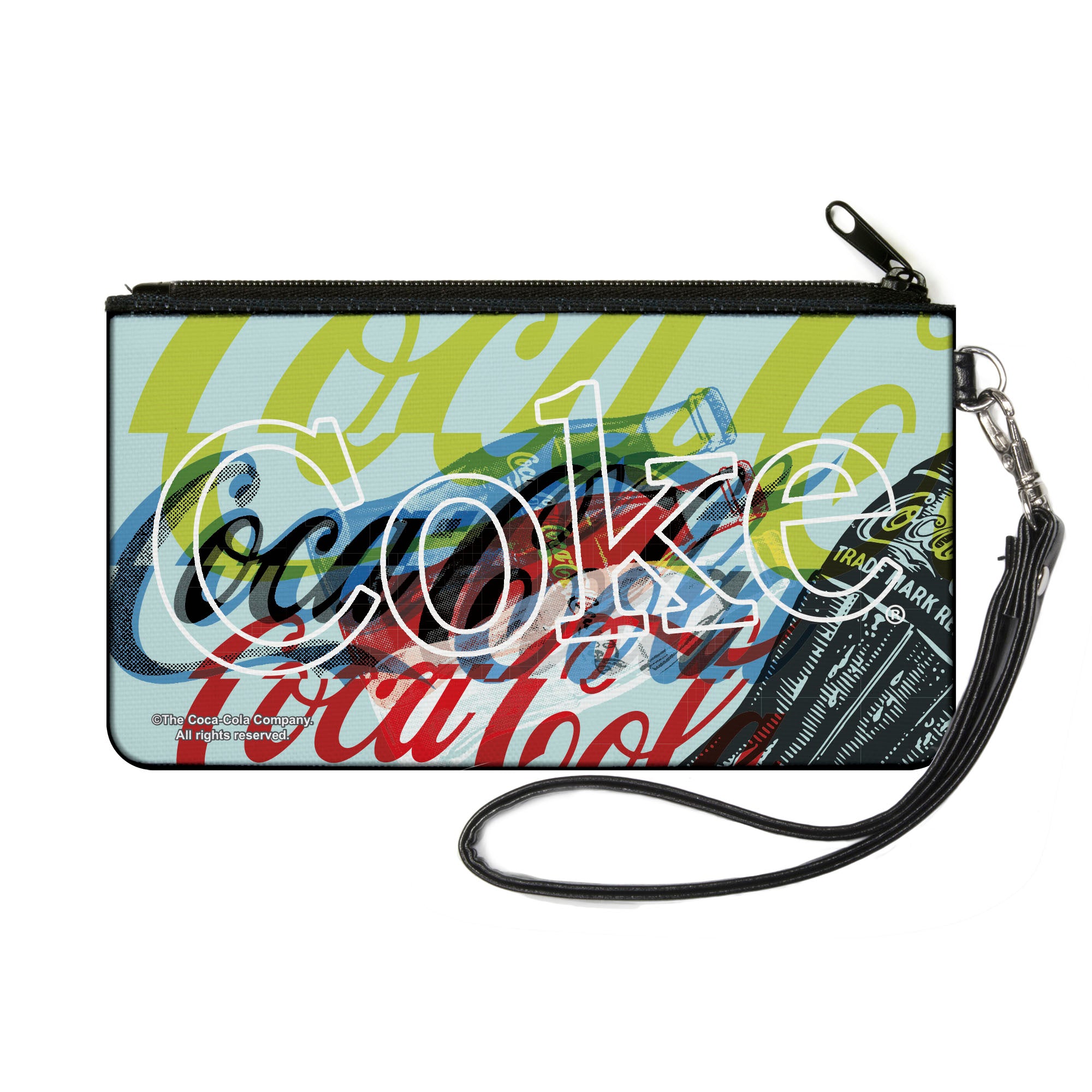 Canvas Zipper Wallet - SMALL - COCA-COLA COKE Logos and Bottle Pop Art White/Multi Color Canvas Zipper Wallets Coca-Cola