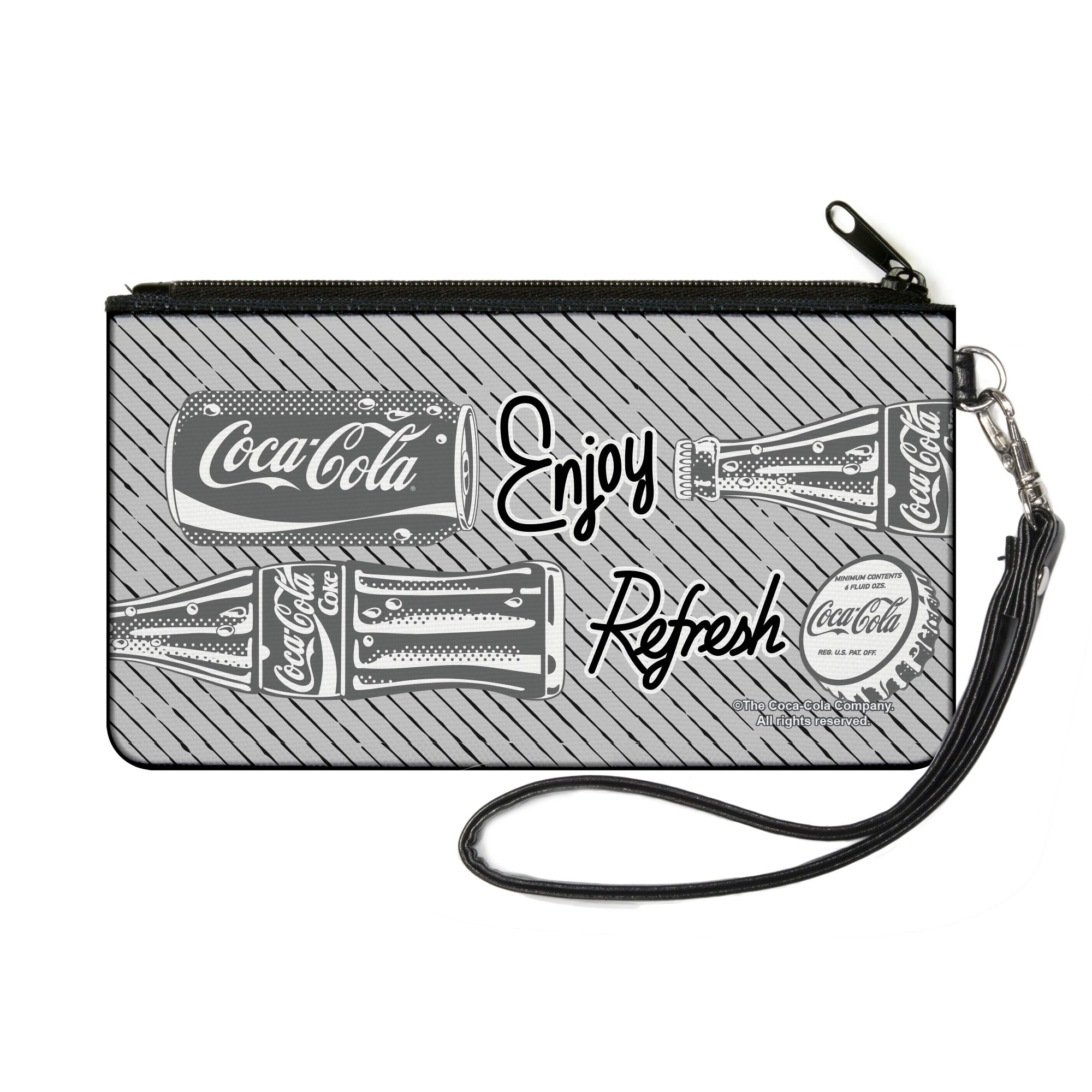 Canvas Zipper Wallet - SMALL - Coca-Cola ENJOY REFRESH Can and Bottle Grays/White/Black Canvas Zipper Wallets Coca-Cola
