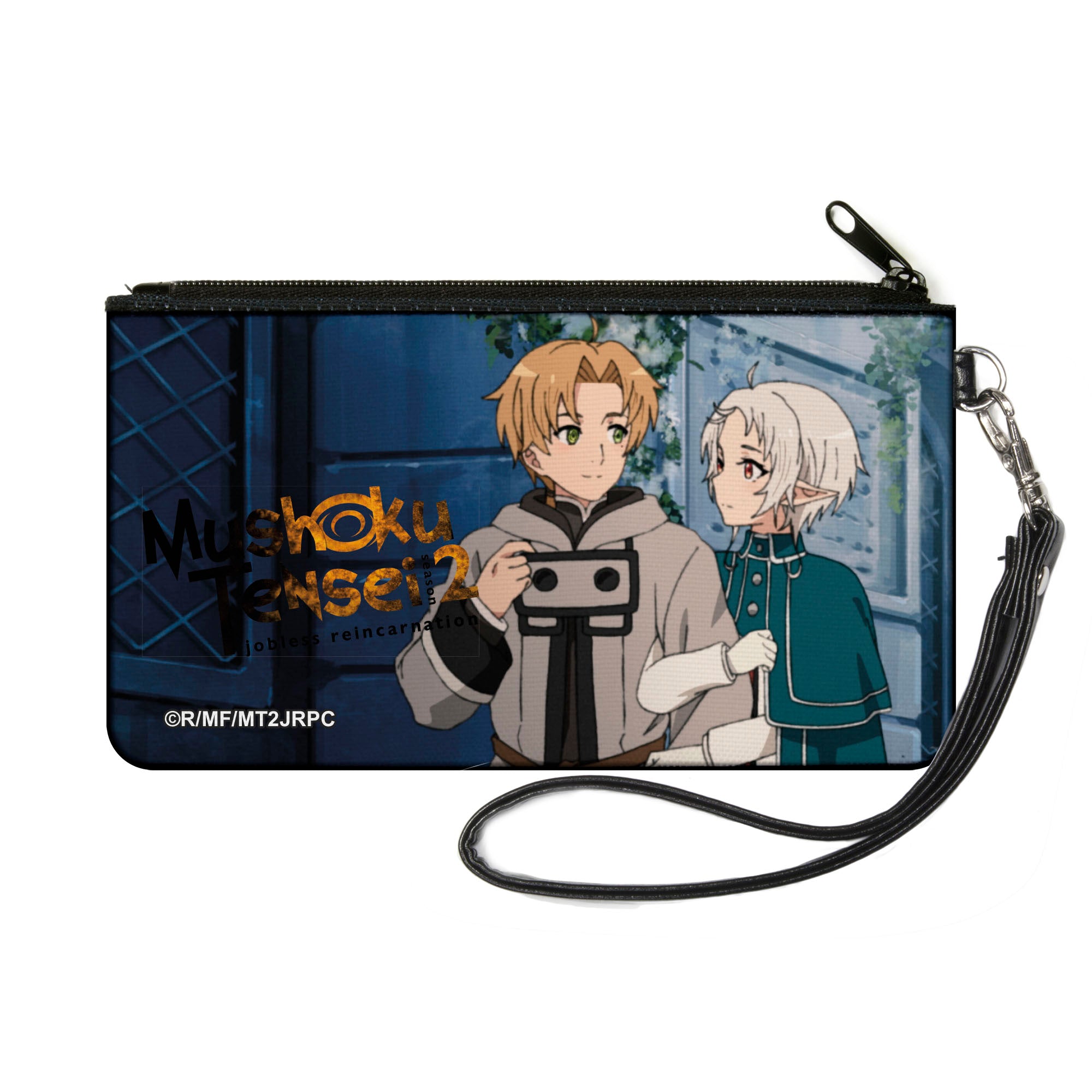 Canvas Zipper Wallet - SMALL - MUSHOKU TENSEI Sylphiette Holding Rudeus Greyrat Pose and Title Logo Canvas Zipper Wallets Mushoku Tensei Jobless Reincarnation