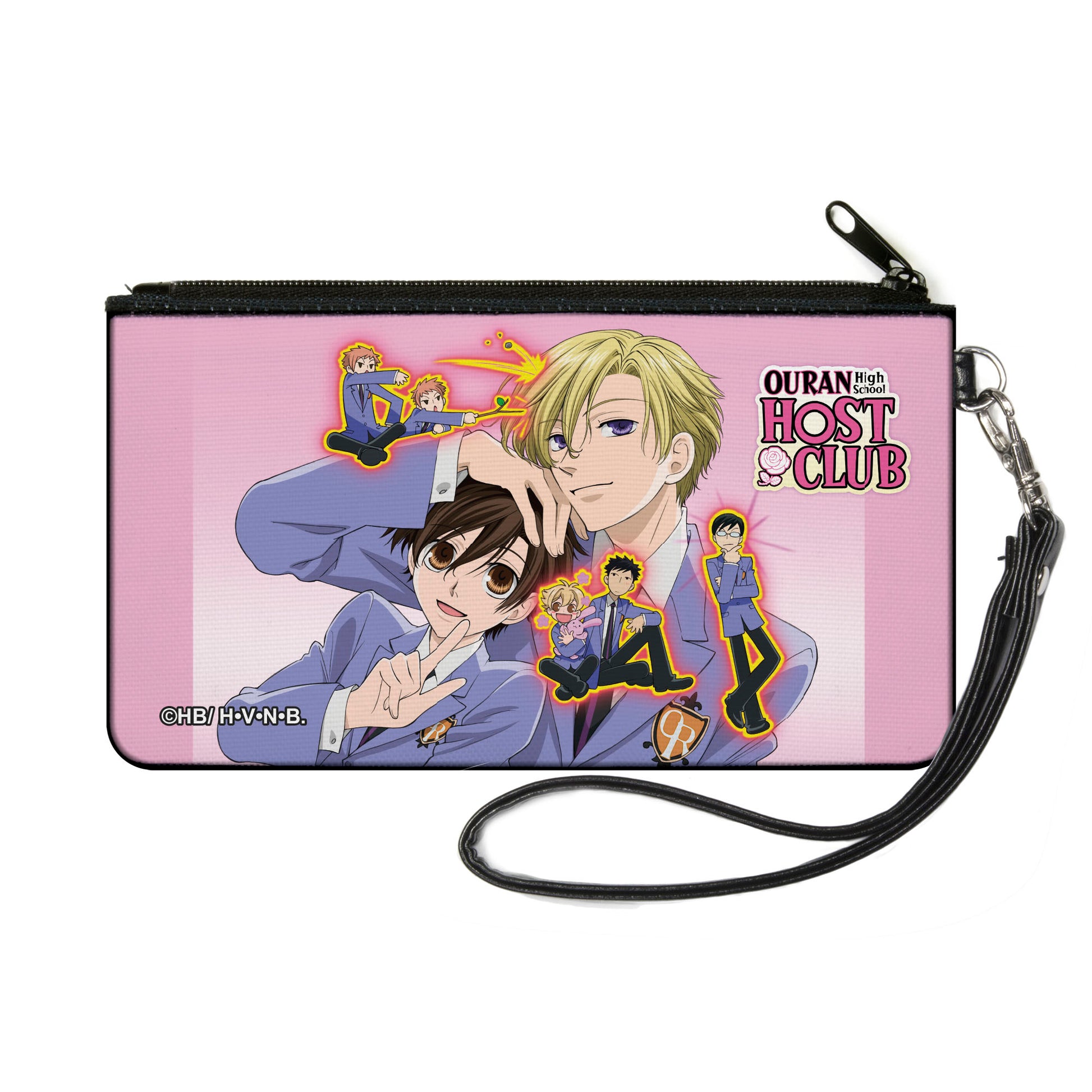 Canvas Zipper Wallet - SMALL - OURAN HIGH SCHOOL HOST CLUB Character Group Pose and Title Logo Pinks Canvas Zipper Wallets Ouran High School Host Club