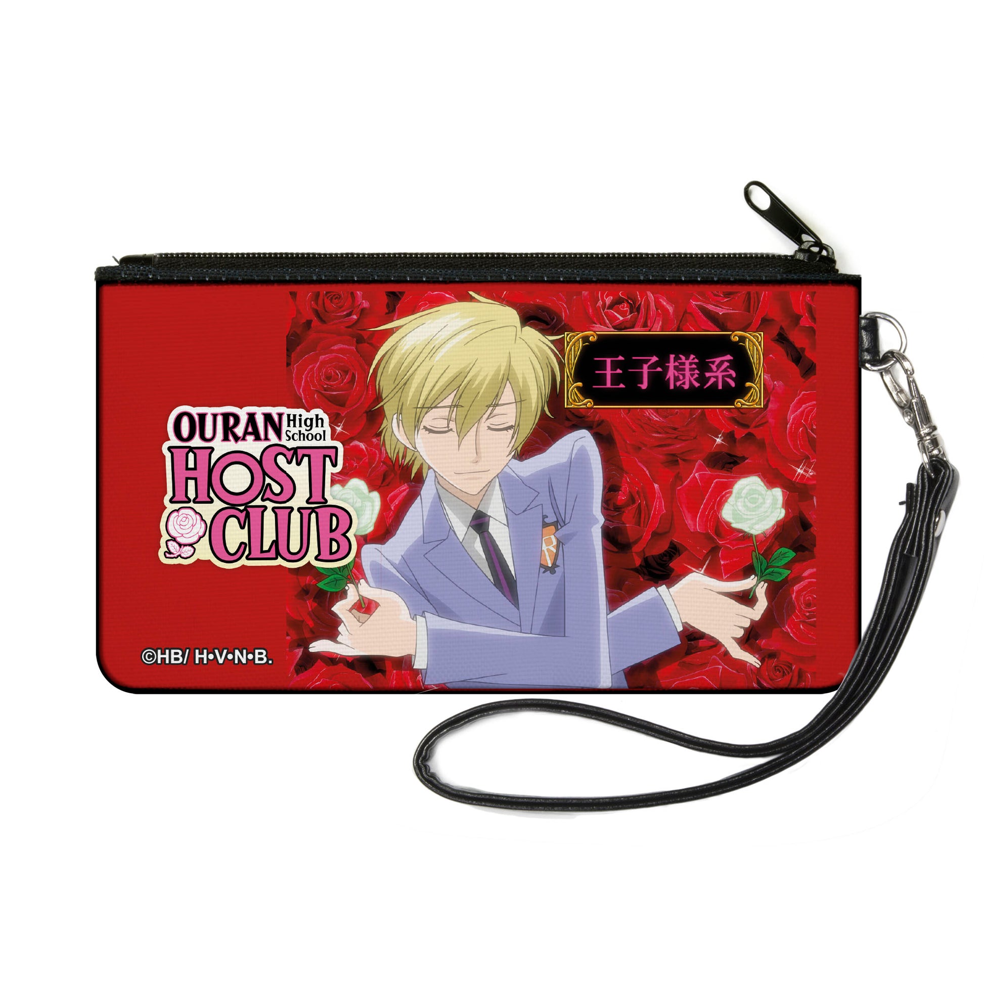 Canvas Zipper Wallet - SMALL - OURAN HIGH SCHOOL HOST CLUB Tamaki Suoh White Rose Pose and Title Logo Canvas Zipper Wallets Ouran High School Host Club